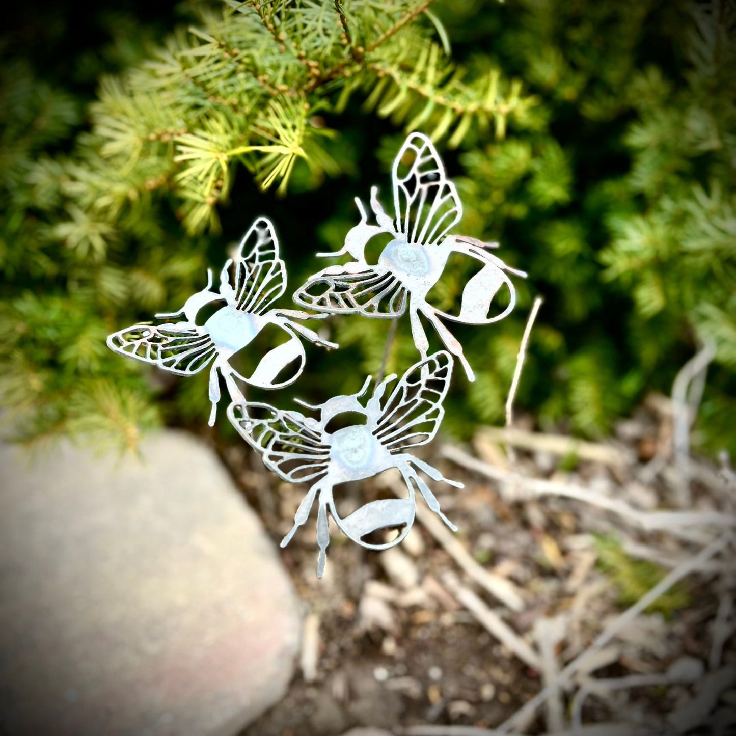 3 - Pack Metal Bumblebees Garden Stakes - butterfly garden art - garden - Northern Forge, LLC