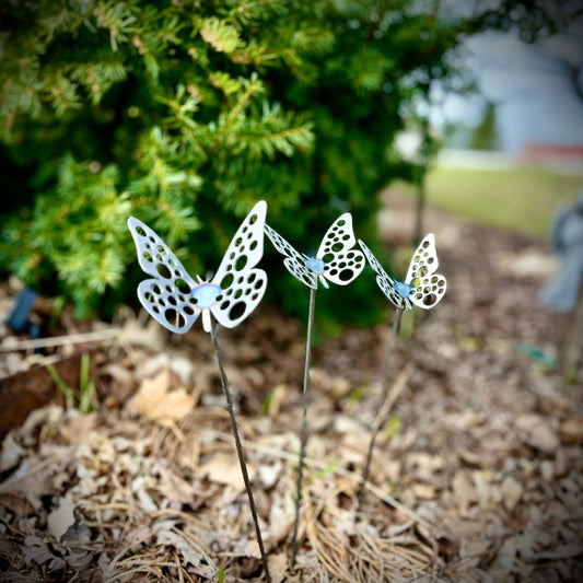 3-Pack Metal Butterflies w/ Stem - butterfly garden art - garden - Northern Forge, LLC