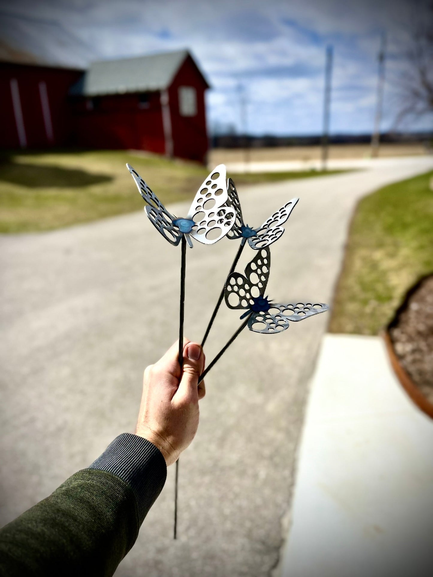3-Pack Metal Butterflies w/ Stem - butterfly garden art - garden - Northern Forge, LLC