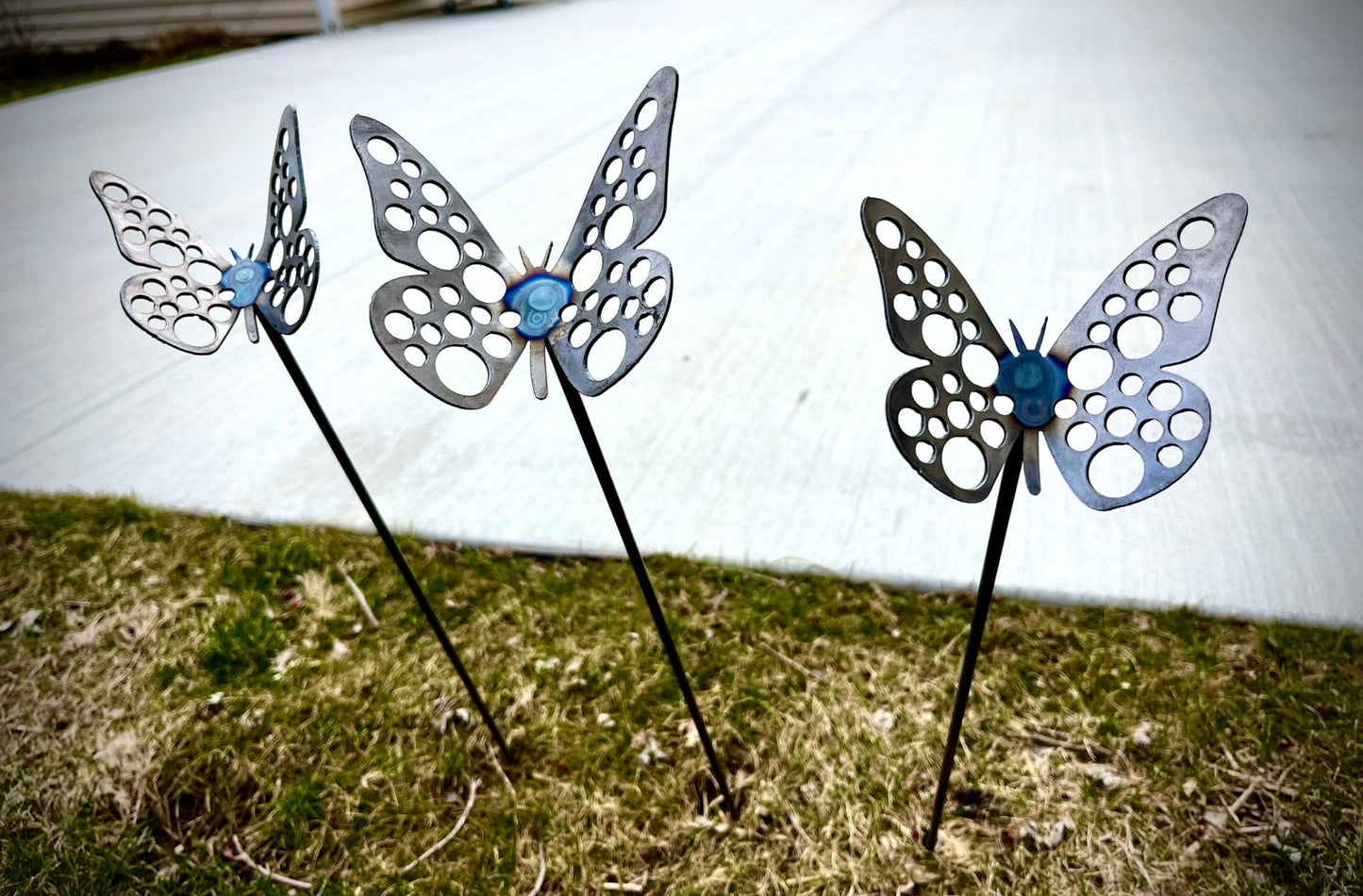 3-Pack Metal Butterflies w/ Stem - butterfly garden art - garden - Northern Forge, LLC
