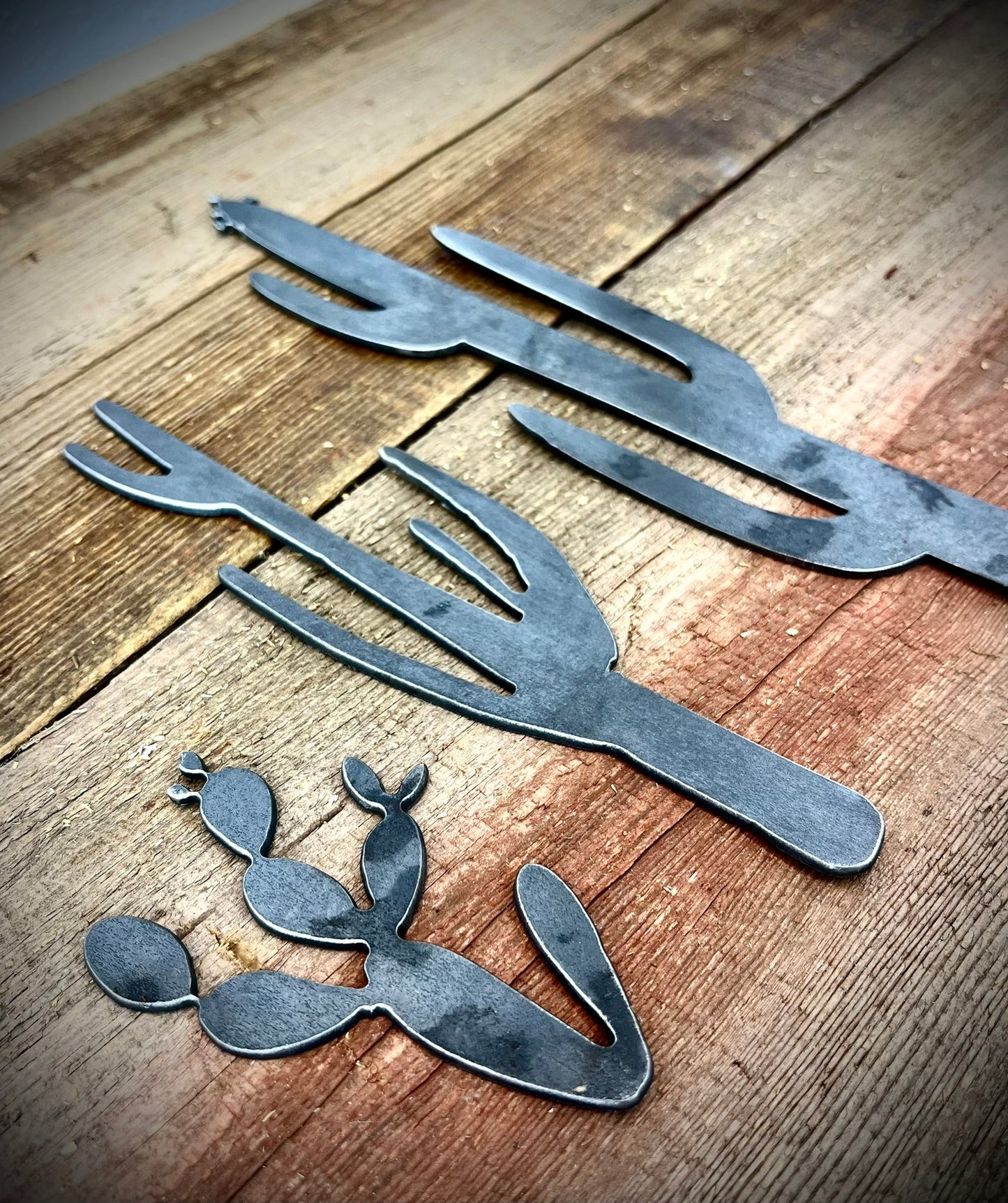 3 - Pack Raw Steel Cacti - Desert - Themed Wall Art - cactus for crafts - desert decor - Northern Forge, LLC