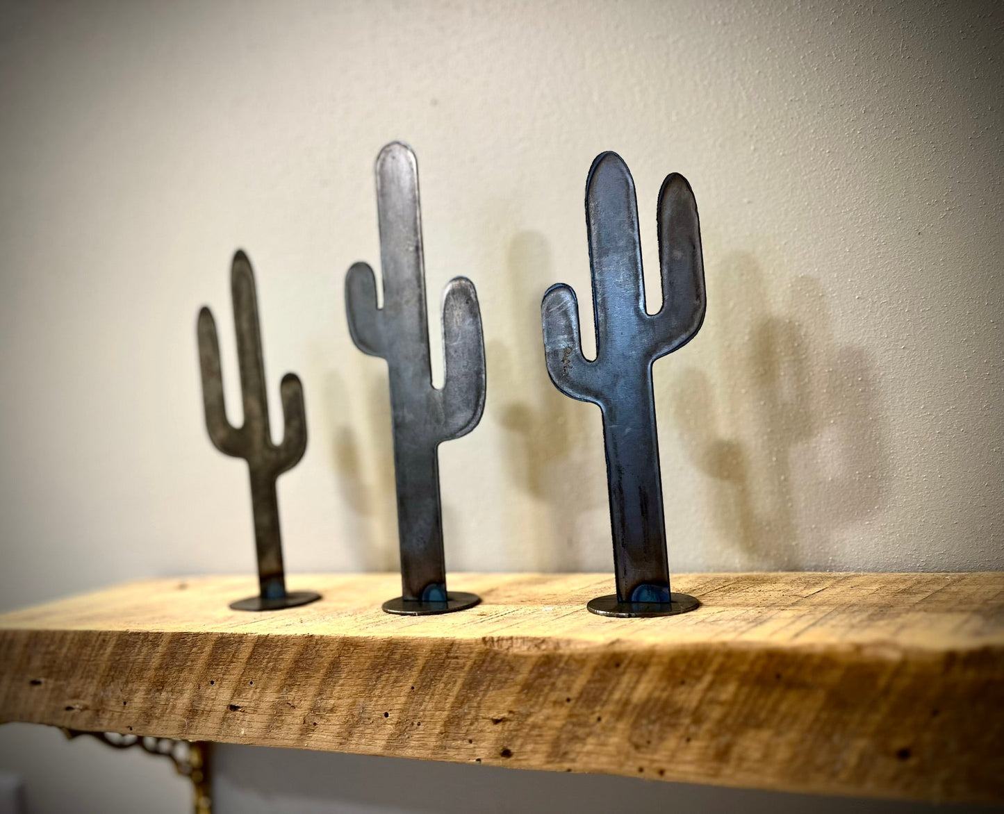 3-Pack Standing Steel Cactus - Varying Heights - cactus for mantel - cactus for shelf - Northern Forge, LLC