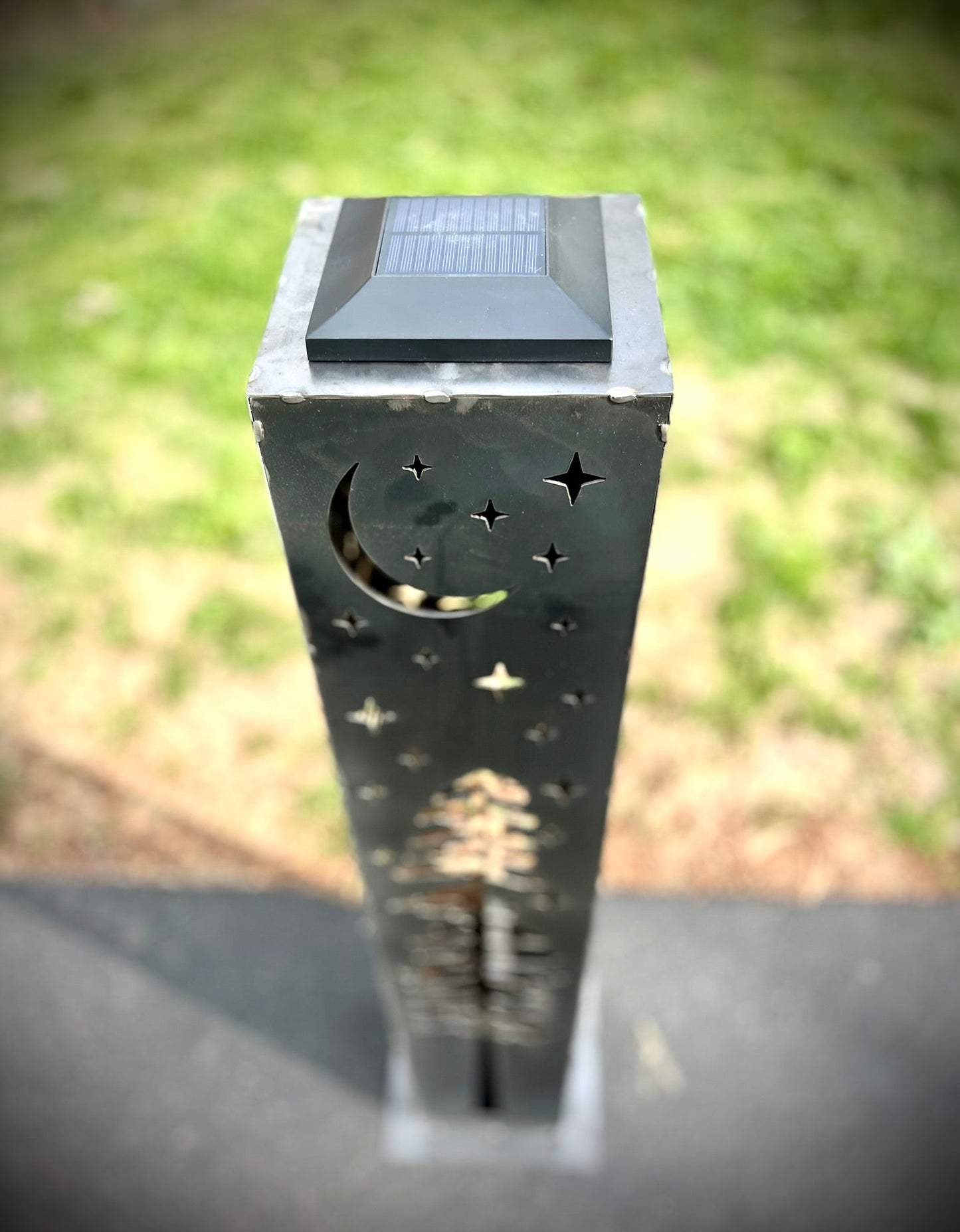 4 - Sided Night Sky Pine Tree Solar Luminary Tube Light - Steel - christmas - christmas decor - Northern Forge, LLC