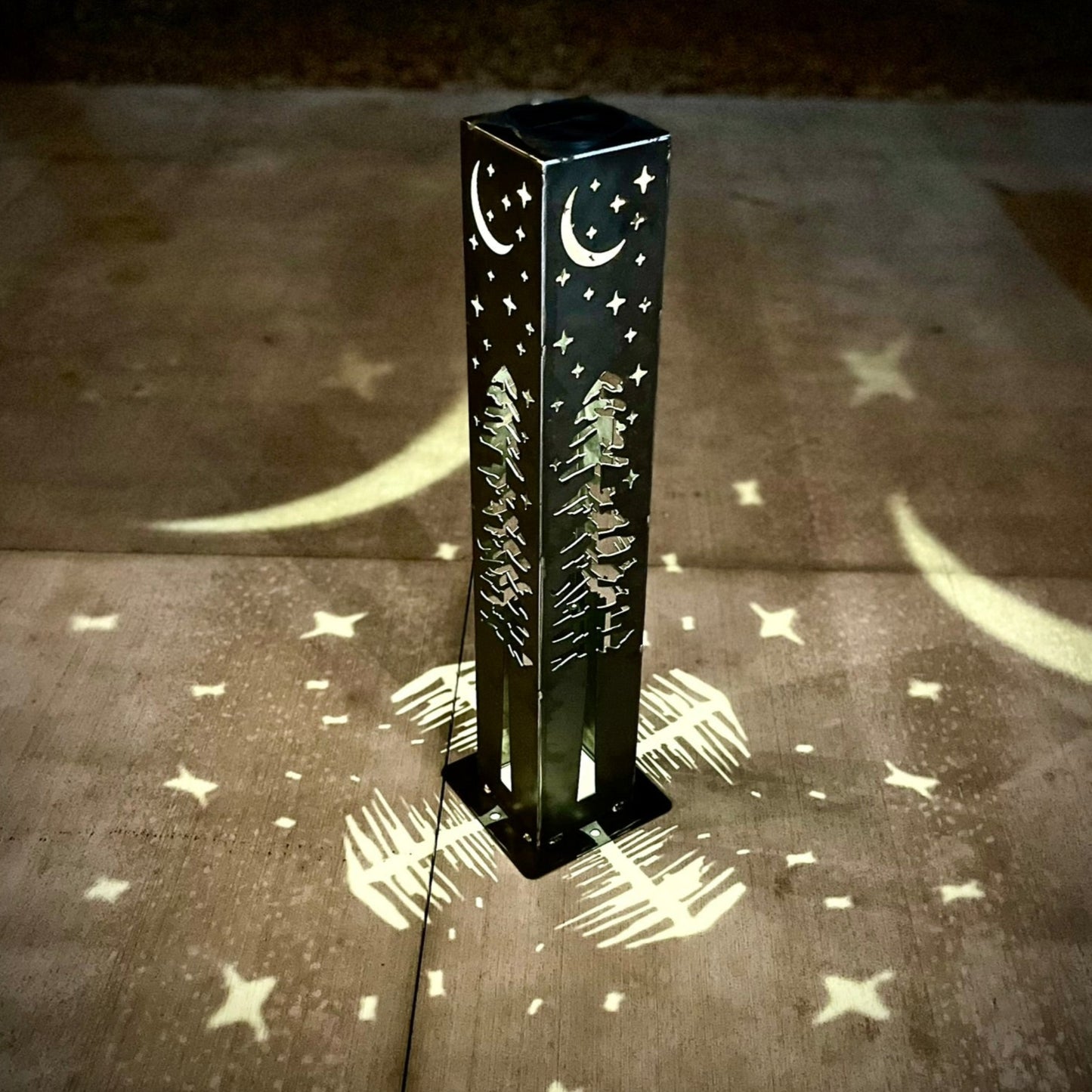 4 - Sided Night Sky Pine Tree Solar Luminary Tube Light - Steel - christmas - christmas decor - Northern Forge, LLC