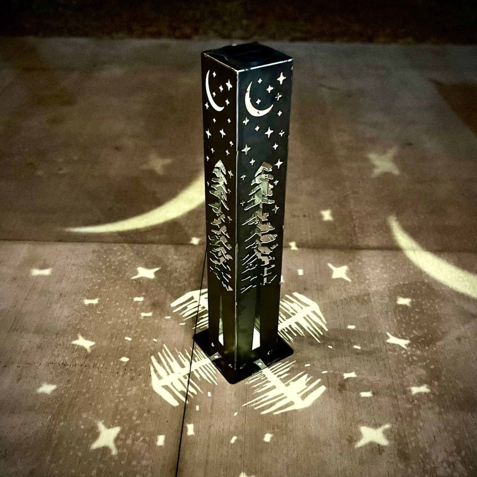 4 - Sided Night Sky Pine Tree Solar Luminary Tube Light - Steel - christmas - christmas decor - Northern Forge, LLC