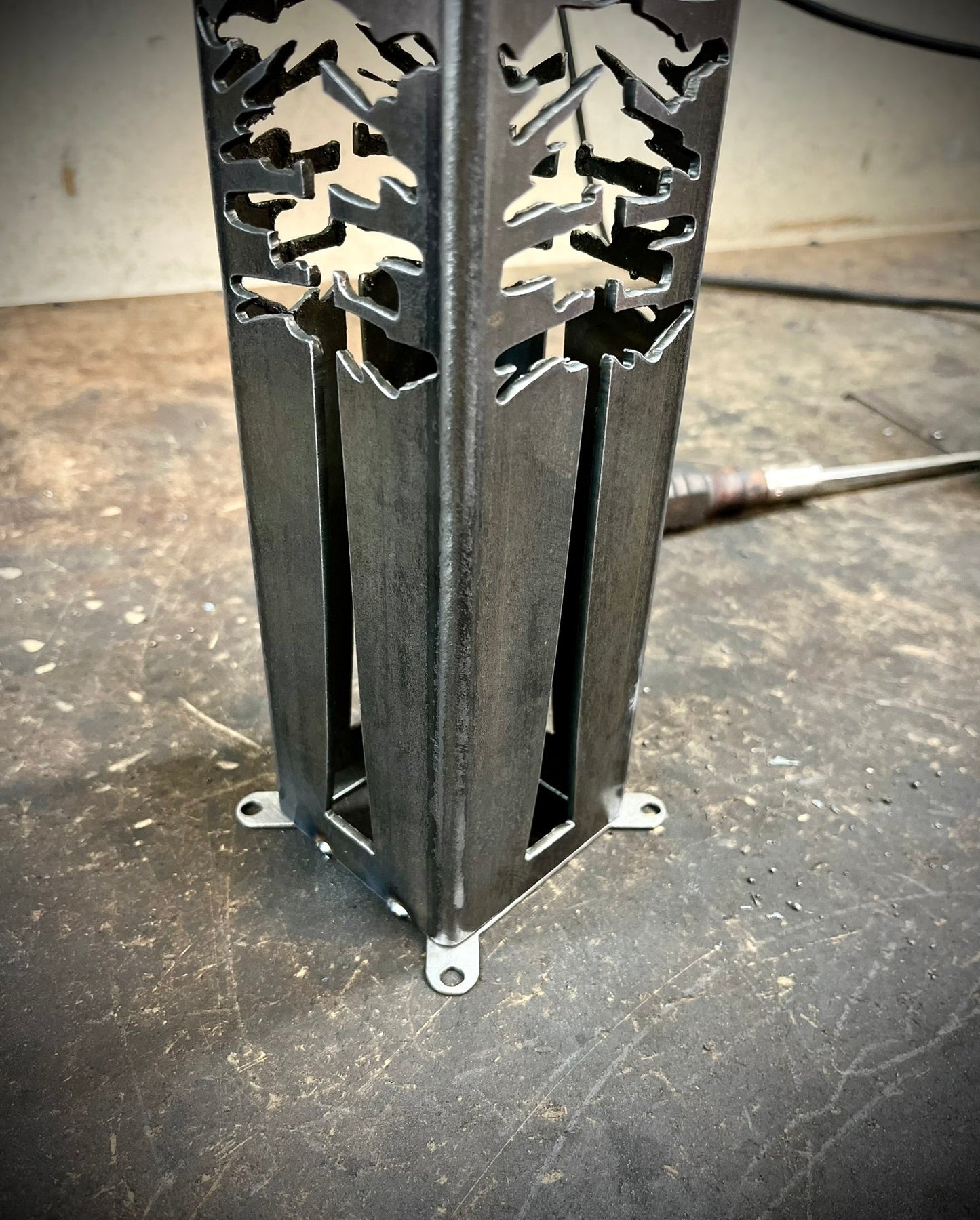 4 - Sided Night Sky Pine Tree Solar Luminary Tube Light - Steel - christmas - christmas decor - Northern Forge, LLC