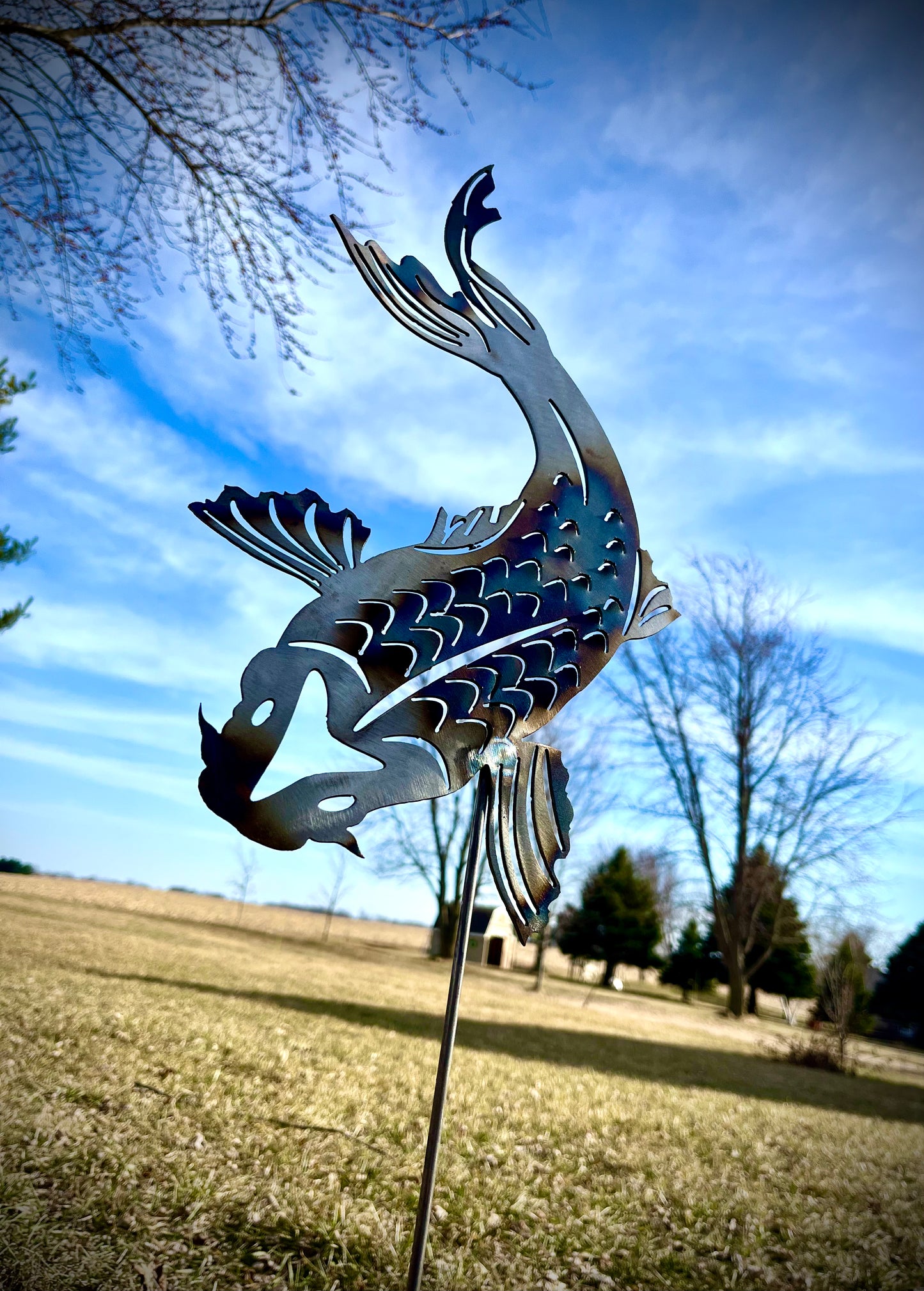 Colorful Metal Koi Yard Stake - cabin sign - fish - Northern Forge, LLC
