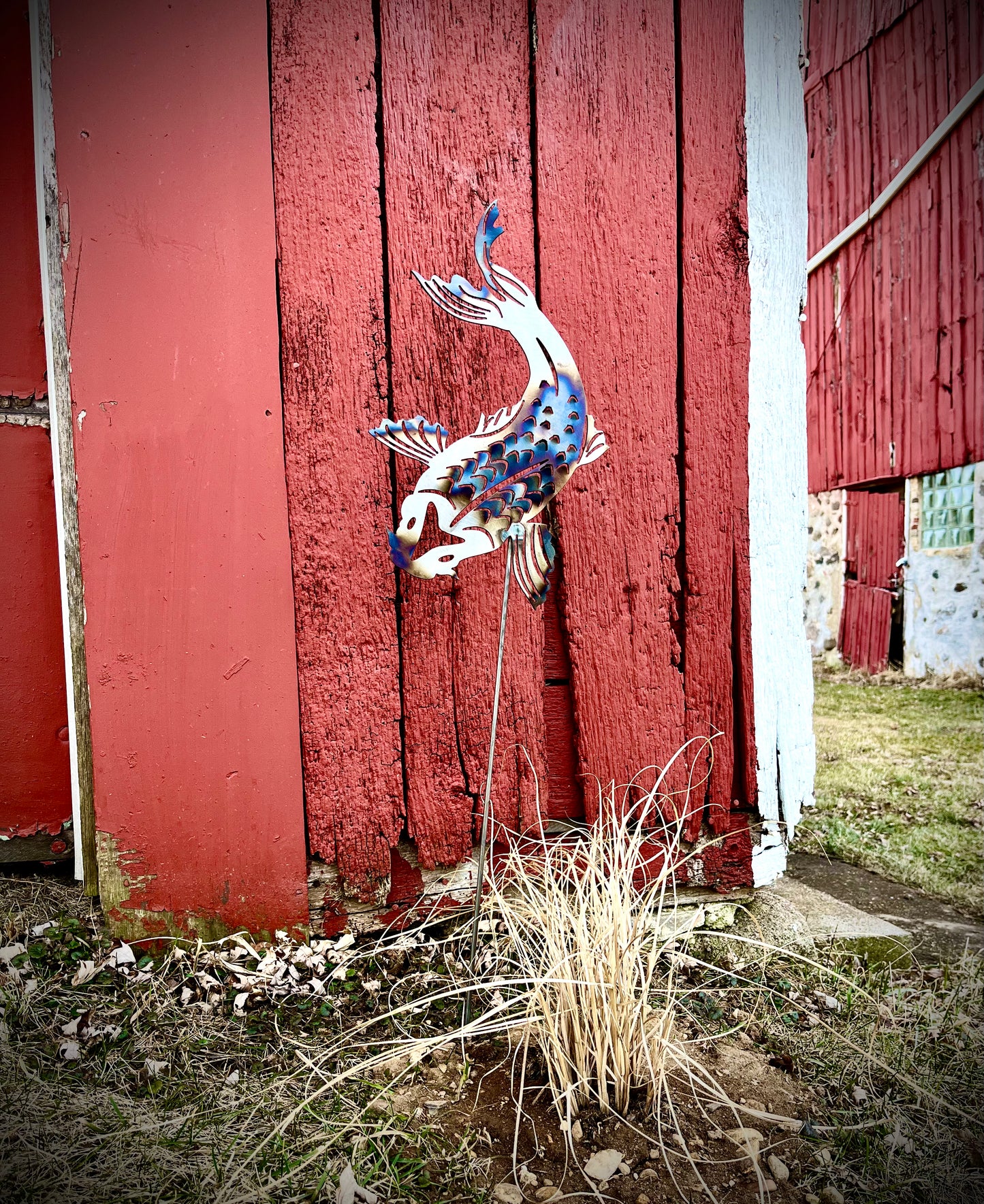 Colorful Metal Koi Yard Stake - cabin sign - fish - Northern Forge, LLC