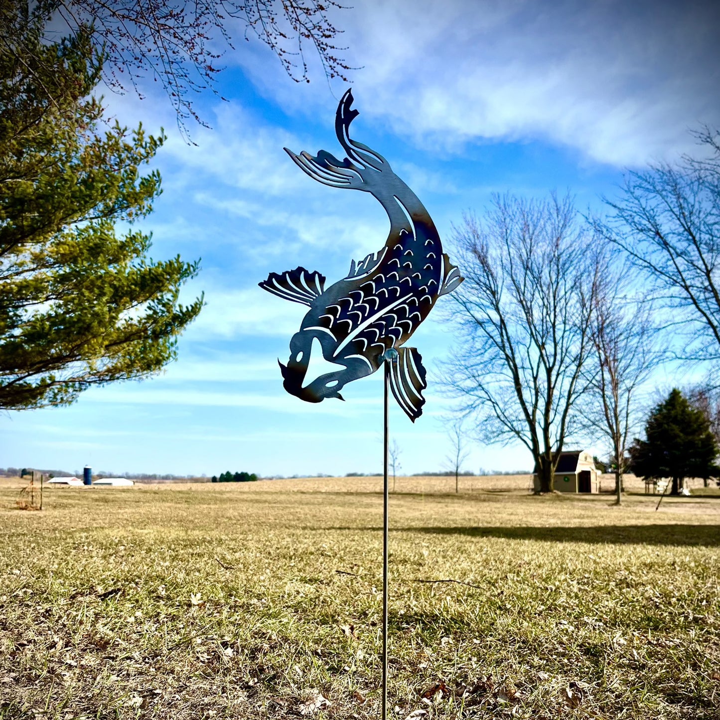 Colorful Metal Koi Yard Stake - cabin sign - fish - Northern Forge, LLC