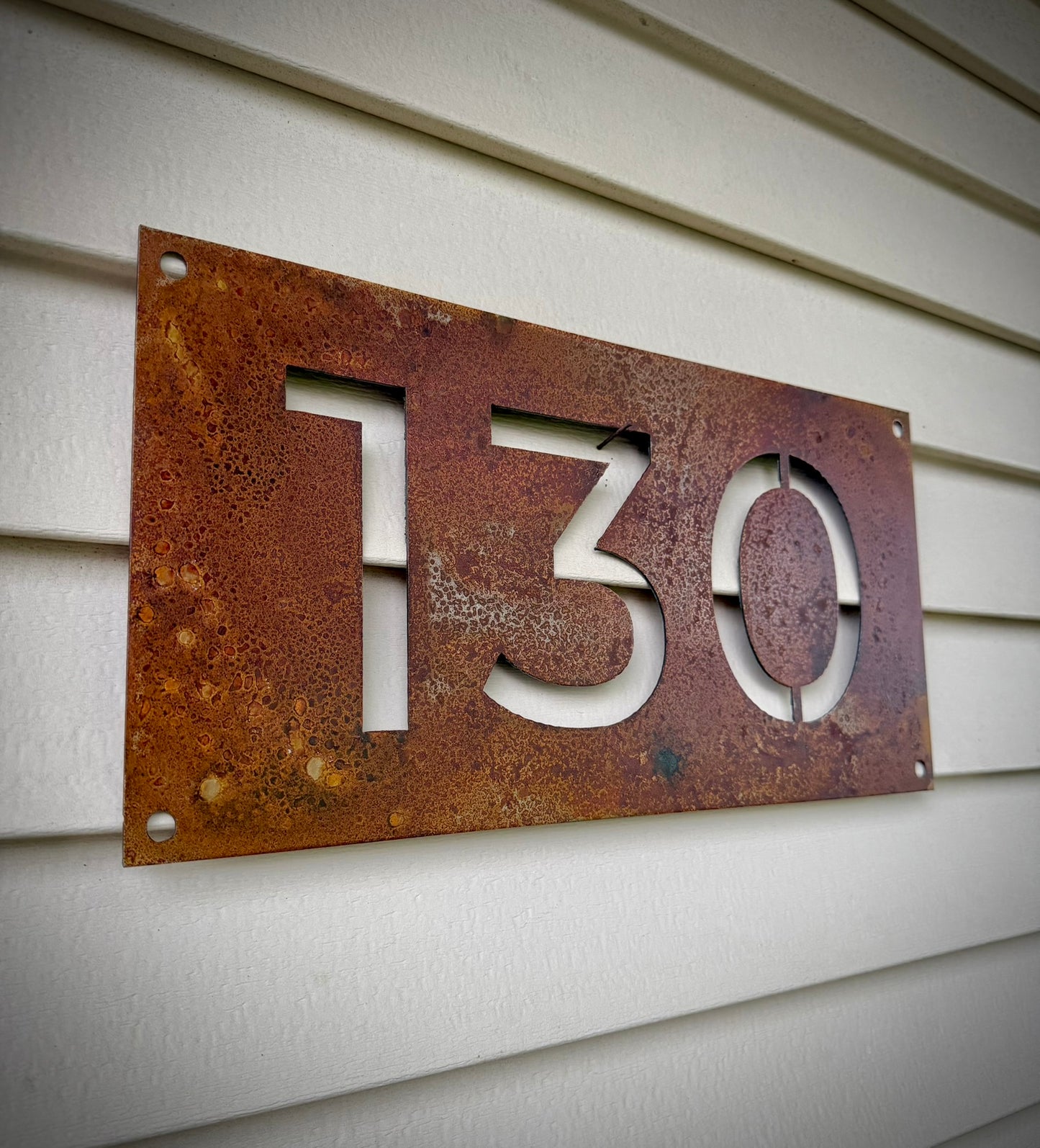 Rusted Steel House Address Sign - Horizontal