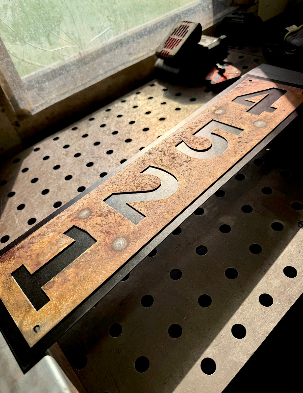 Layered Bold Metal House Address Sign - Vertical