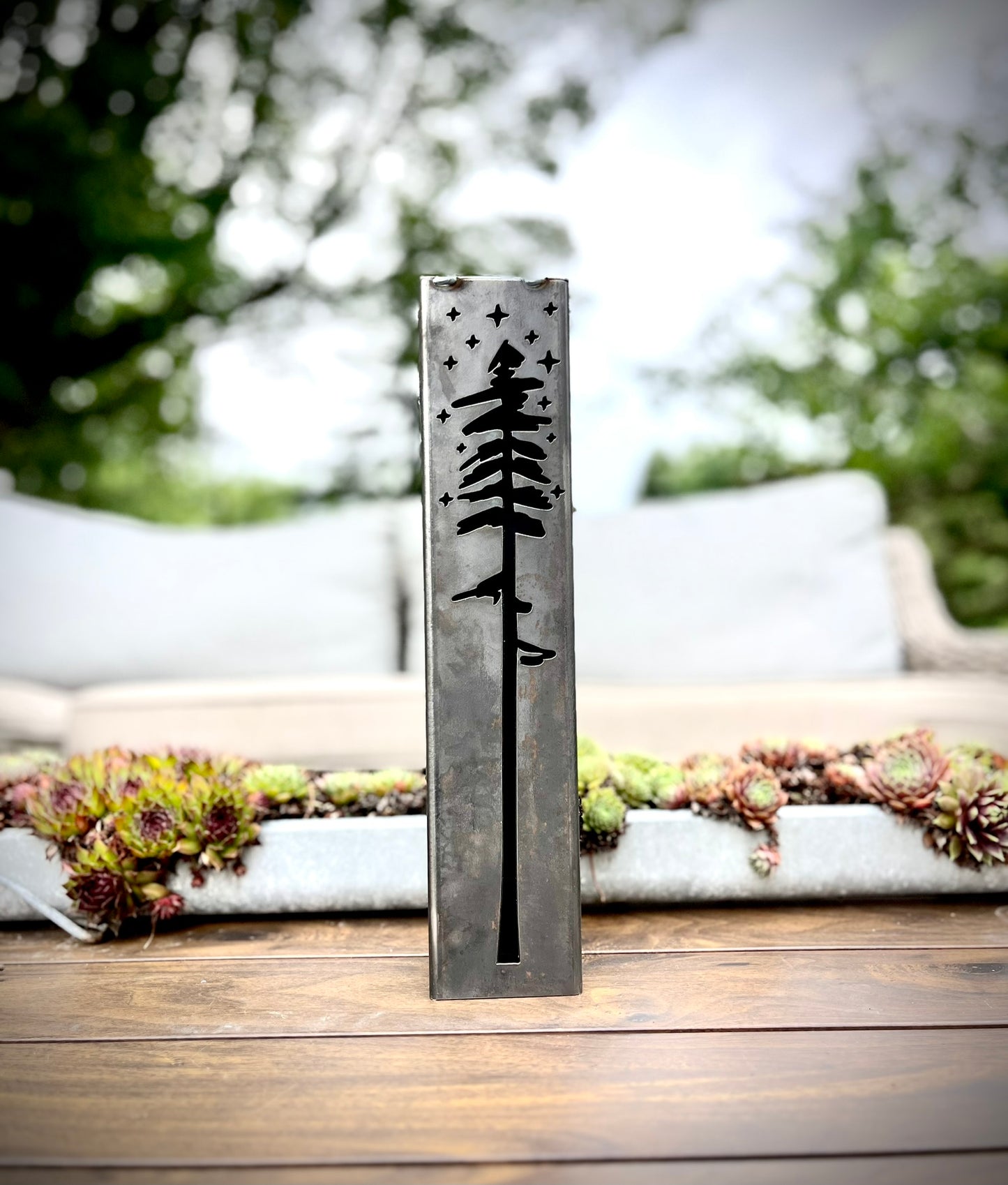 Pine Tree Night Sky Luminary Pillars w/ Solar Cap