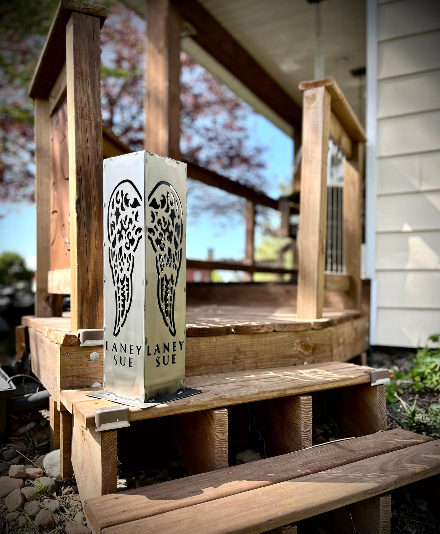 Angel Wing Solar Tube Light - Steel - angel wings cemetary - angel wings for grave - Northern Forge, LLC
