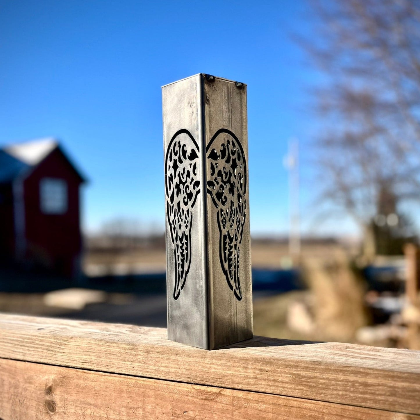 Angel Wing Solar Tube Light - Steel - angel wings cemetary - angel wings for grave - Northern Forge, LLC