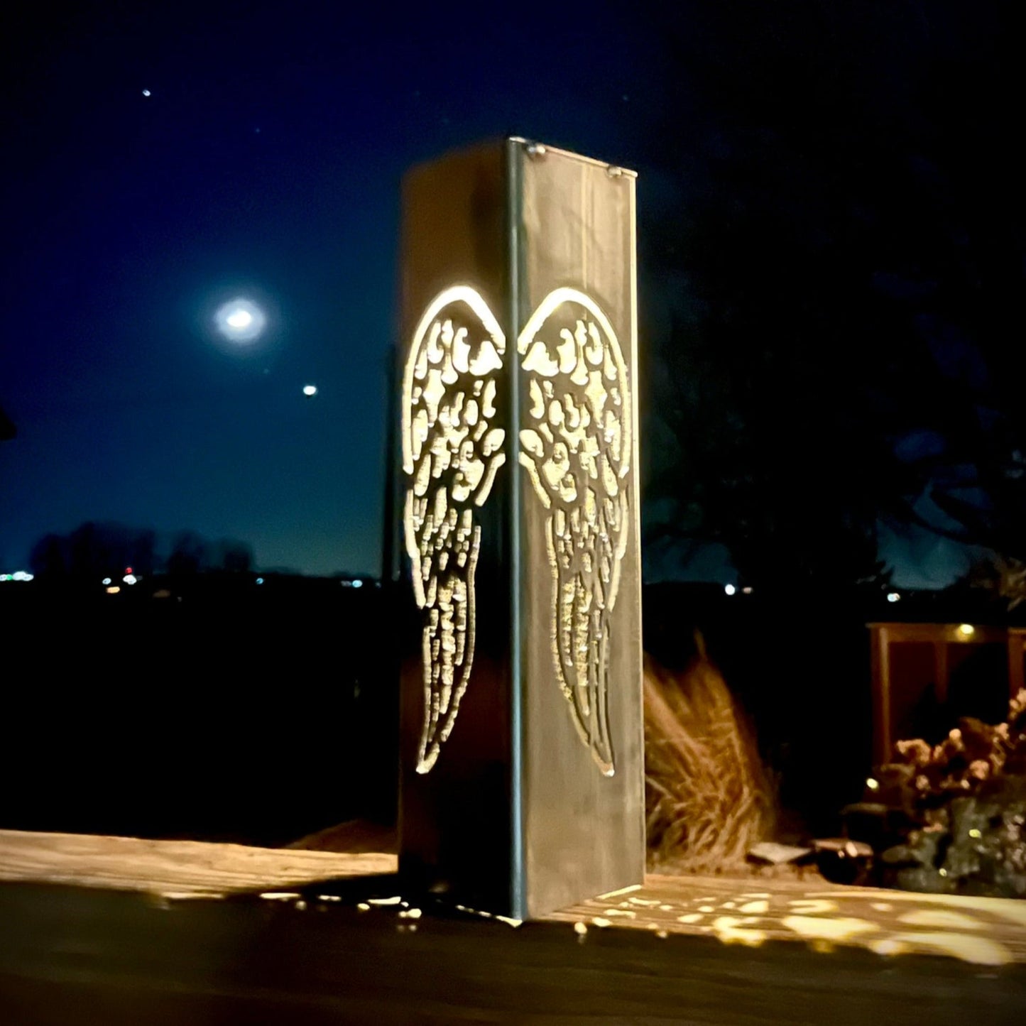 Angel Wing Solar Tube Light - Steel - angel wings cemetary - angel wings for grave - Northern Forge, LLC