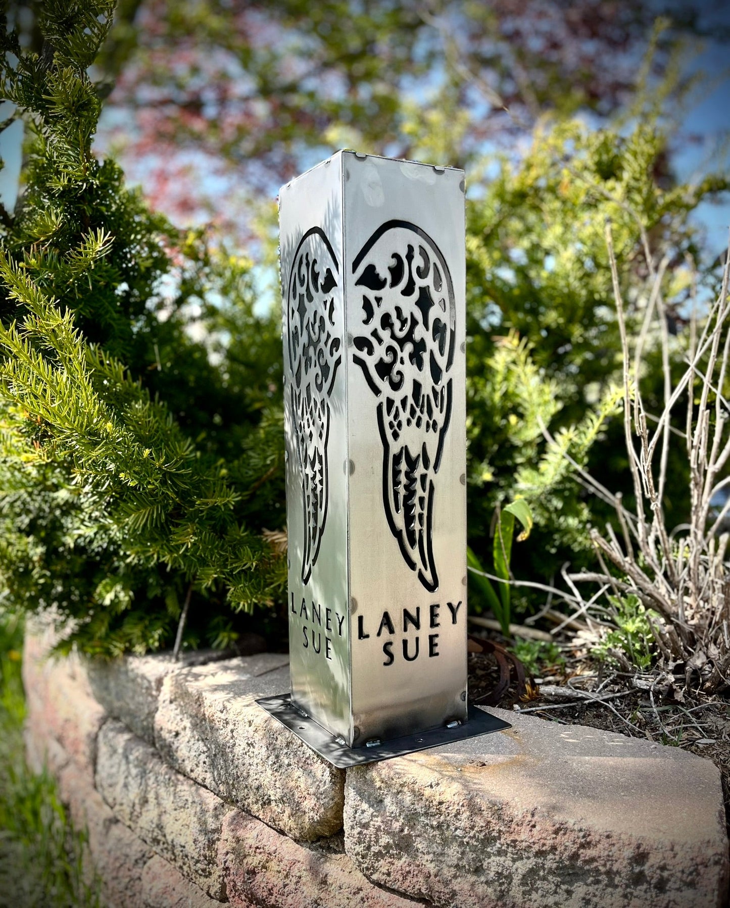 Angel Wing Solar Tube Light - Steel - angel wings cemetary - angel wings for grave - Northern Forge, LLC