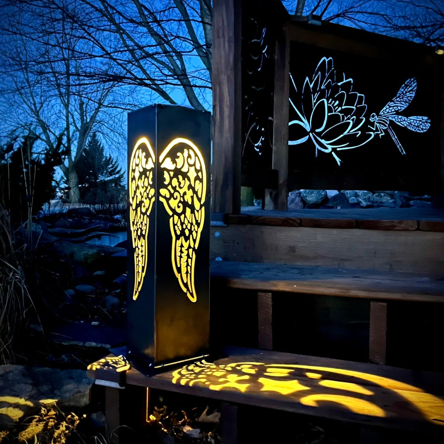 Angel Wing Solar Tube Light - Steel - angel wings cemetary - angel wings for grave - Northern Forge, LLC