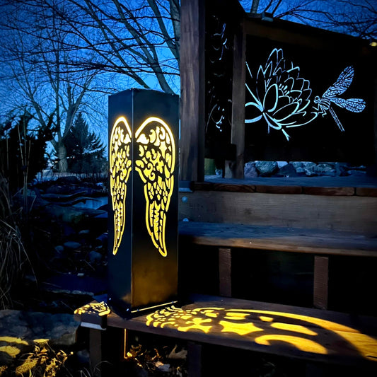 Angel Wing Solar Tube Light - Steel - angel wings cemetary - angel wings for grave - Northern Forge, LLC