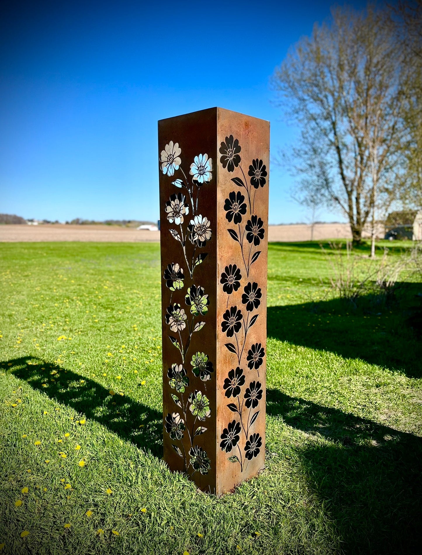 Blooming Magnolias Steel Luminary Pillar | Multiple Sizes - deck lighting - floral pillar - Northern Forge, LLC