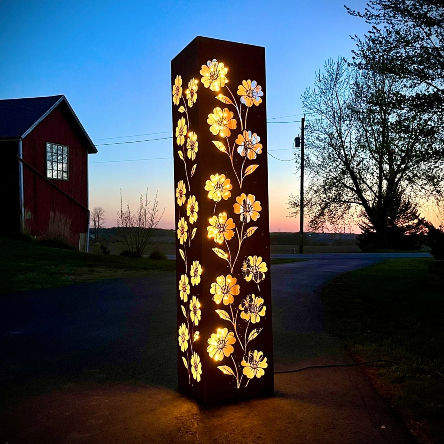 Blooming Magnolias Steel Luminary Pillar | Multiple Sizes - deck lighting - floral pillar - Northern Forge, LLC