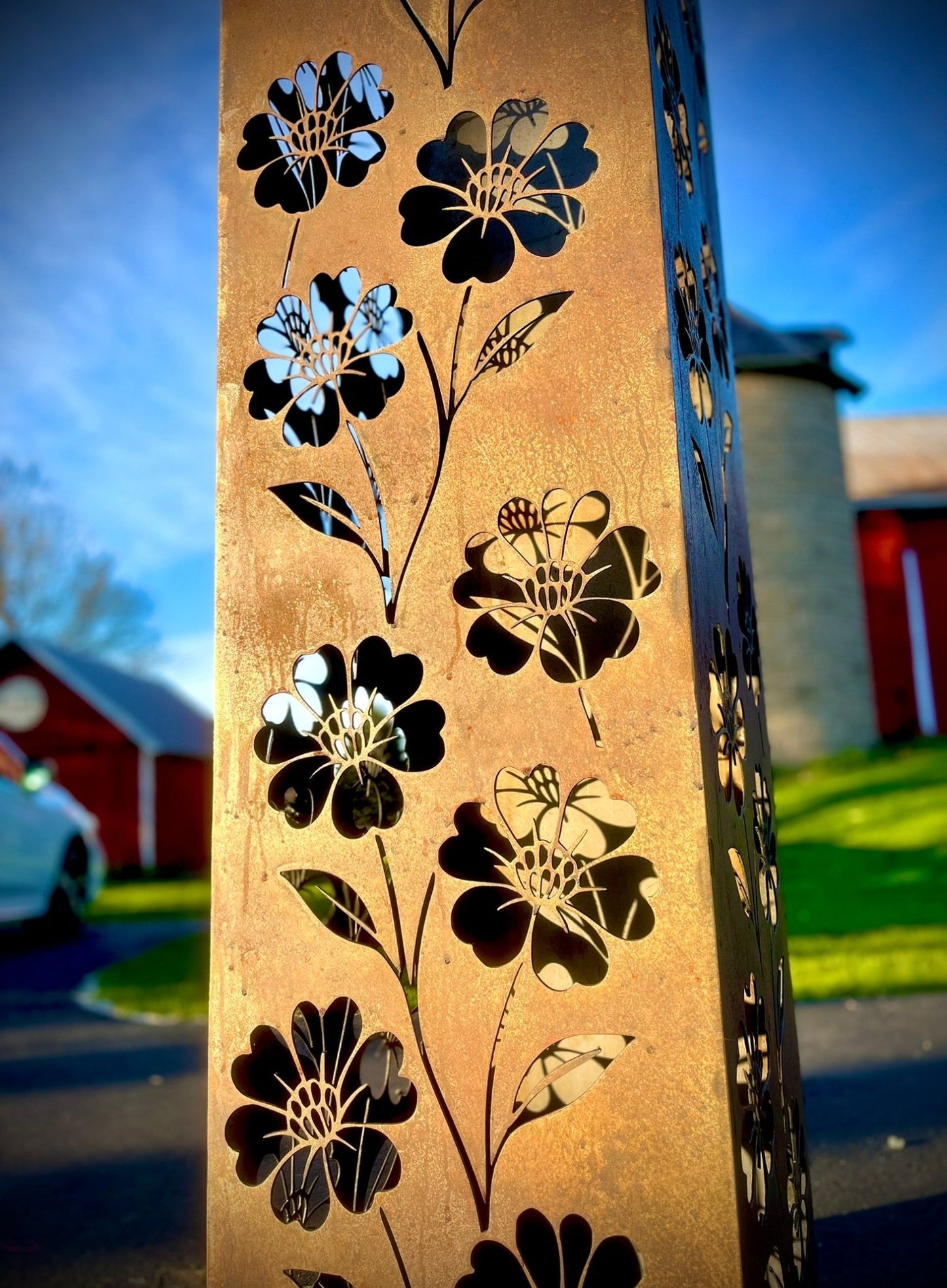 Blooming Magnolias Steel Luminary Pillar | Multiple Sizes - deck lighting - floral pillar - Northern Forge, LLC