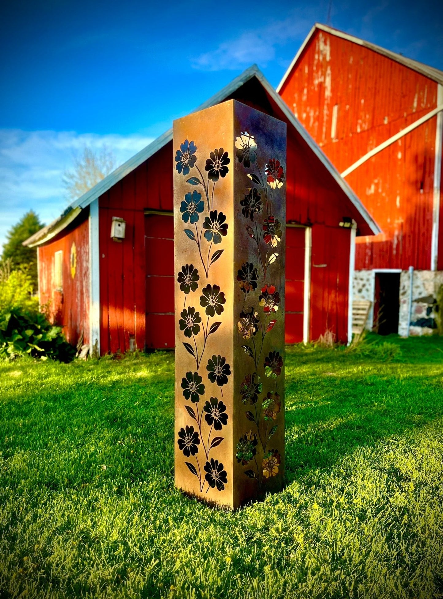 Blooming Magnolias Steel Luminary Pillar | Multiple Sizes - deck lighting - floral pillar - Northern Forge, LLC