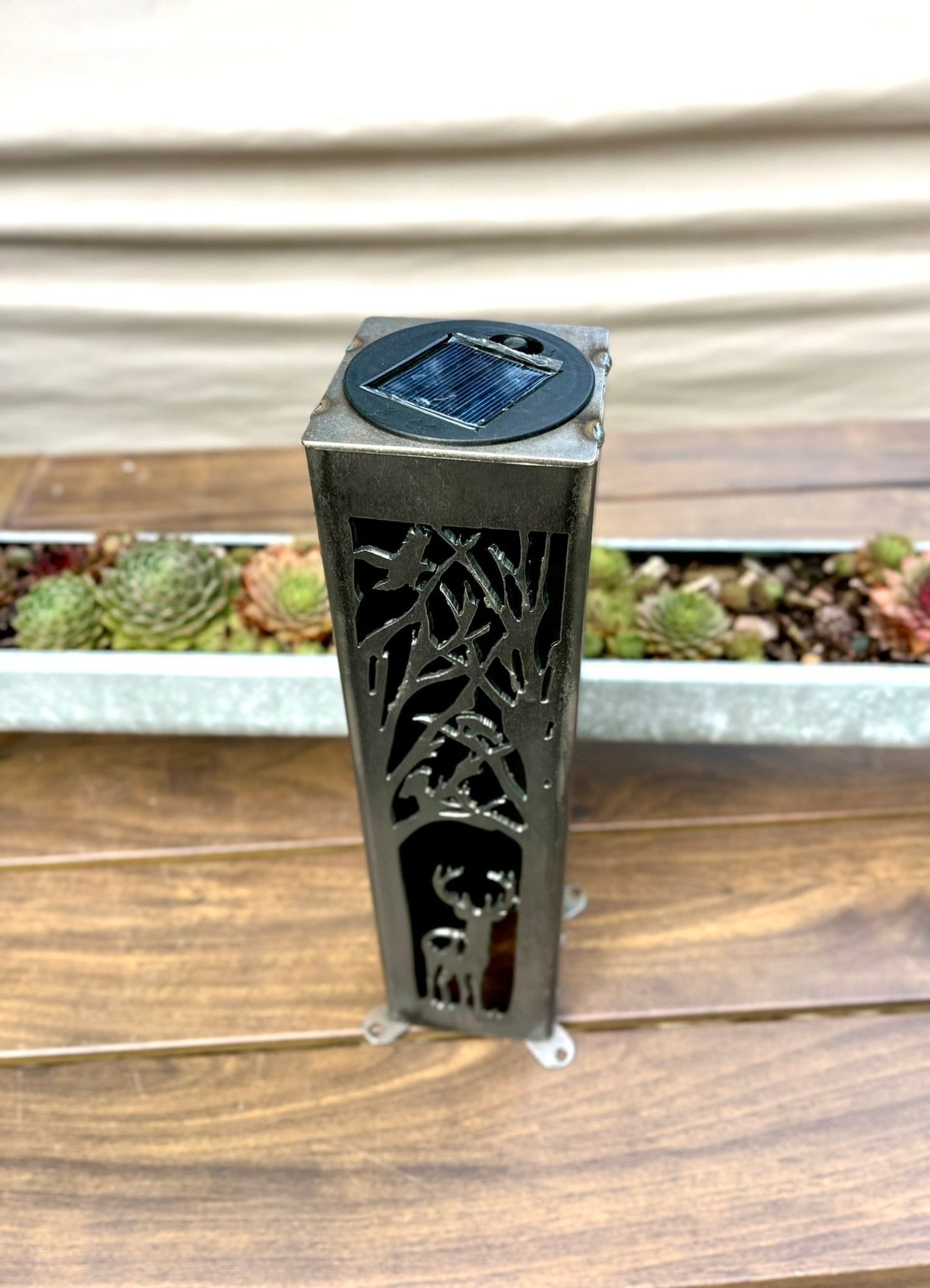 Buck Forest Solar Tube Light - Steel - Multiple Sizes - buck solar lantern - deer garden pillar - Northern Forge, LLC