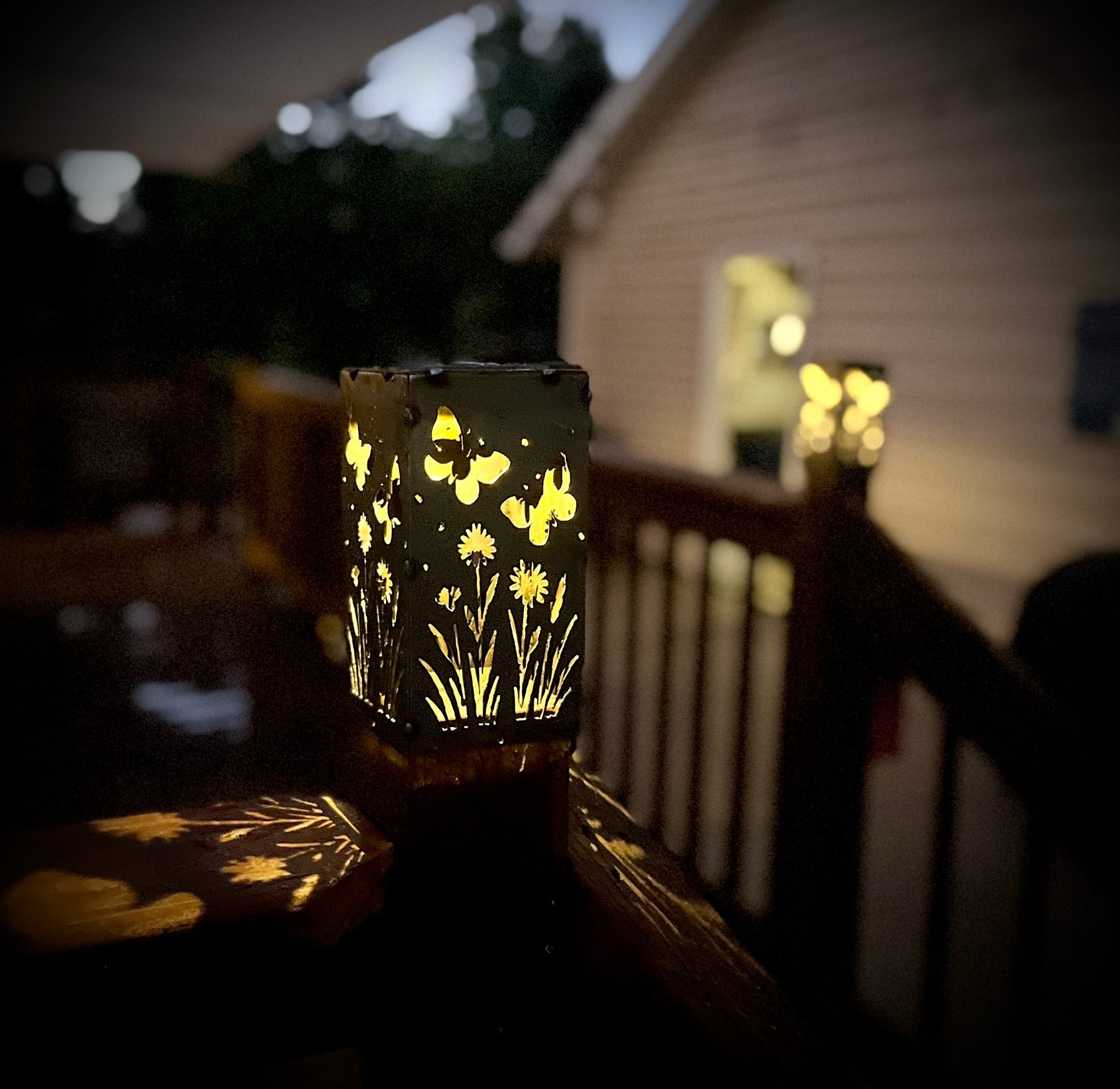 Butterflies Steel Solar Post Cap | 4x4 Posts - 4x4 post light topper - accent lights - Northern Forge, LLC
