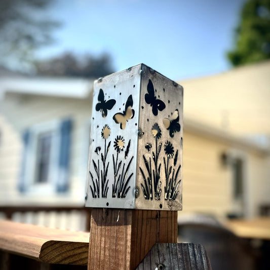 Butterflies Steel Solar Post Cap | 4x4 Posts - 4x4 post light topper - accent lights - Northern Forge, LLC