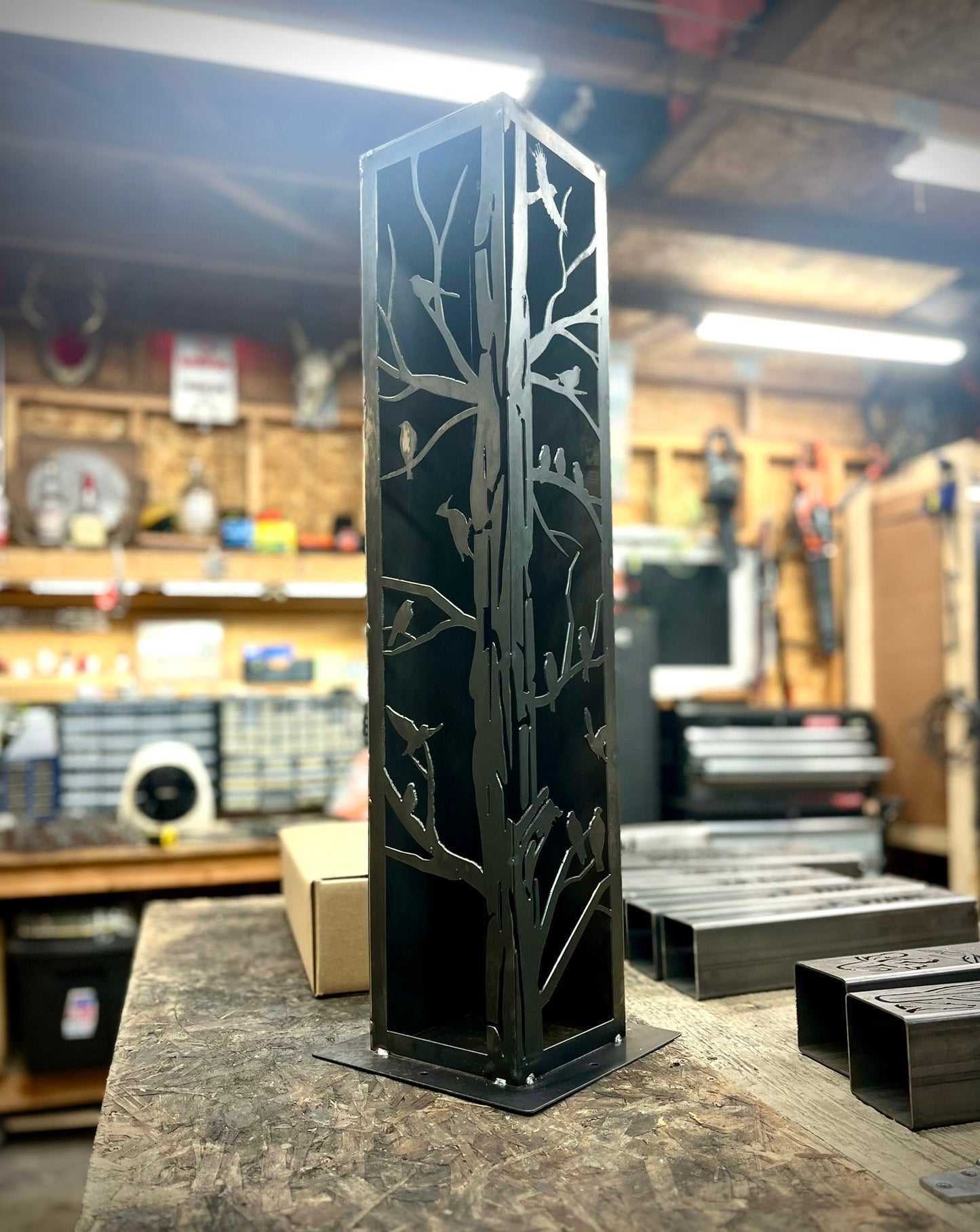 Corner Tree of Birds Steel Solar Luminary Pillar - bird feeder - birds & trees - Northern Forge, LLC