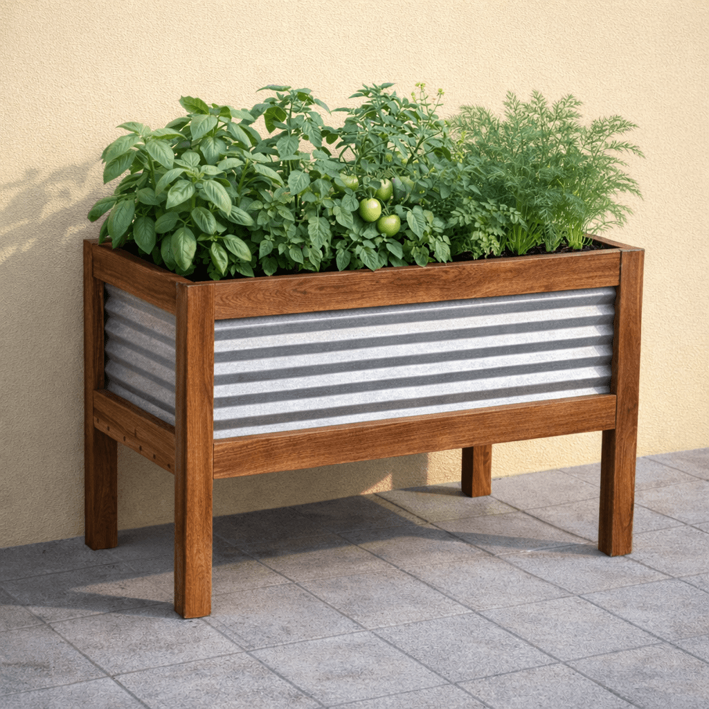 Corrugated Raised Planter Box w/ Legs DIY Build Plans, Raised Garden Bed, 4ft x 2ft, Simple Step - by - Step PDF - Build Plans - corner garden bed - Northern Forge, LLC
