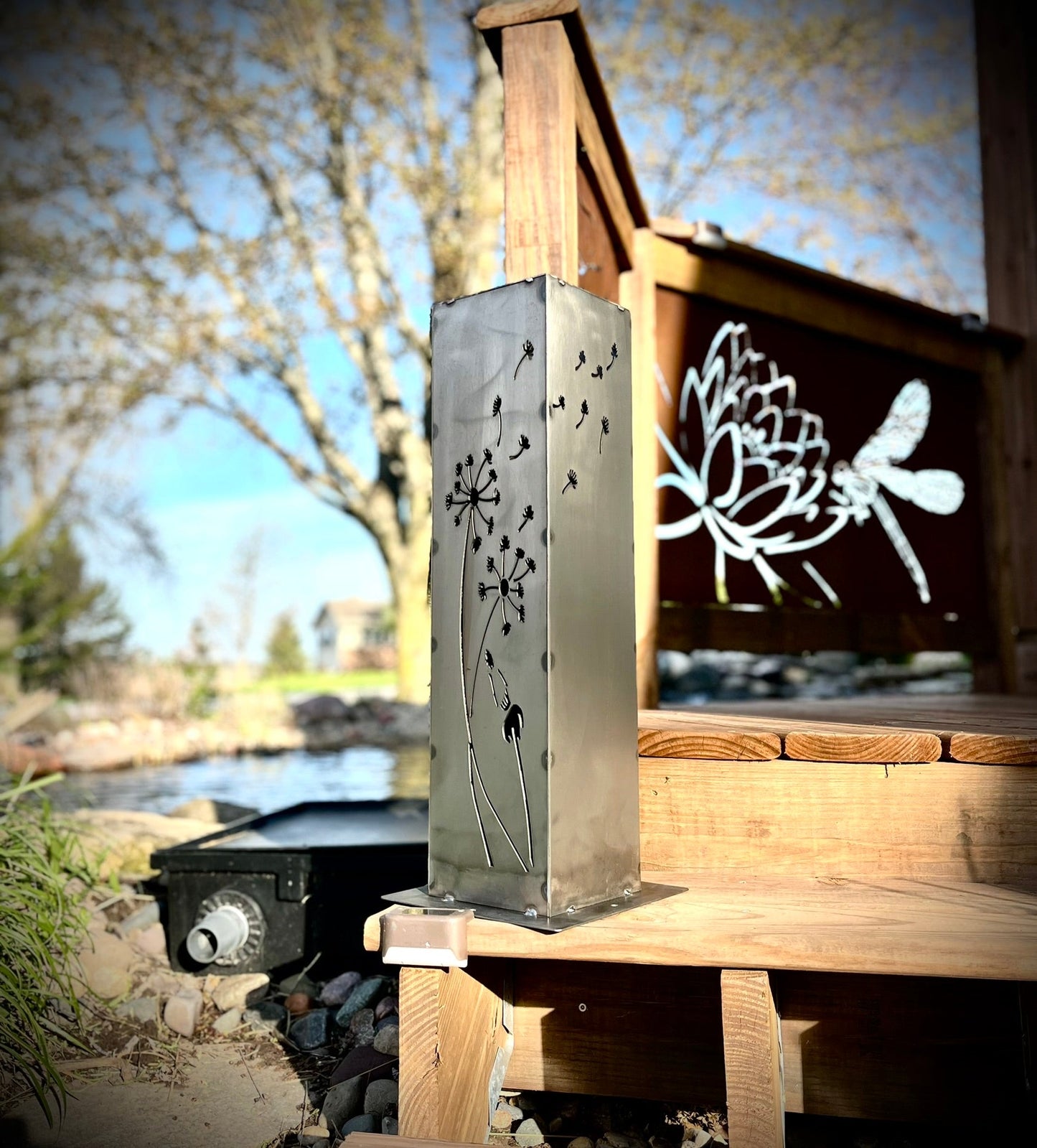 Dandelion Solar Tube Light - Steel - flower light - landscape lighting - Northern Forge, LLC