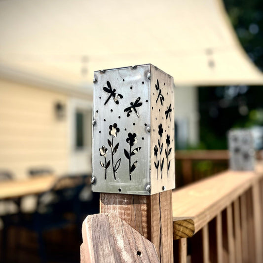 Dragonflies Steel Solar Post Cap | 4x4 Posts - 4x4 post light topper - accent lights - Northern Forge, LLC