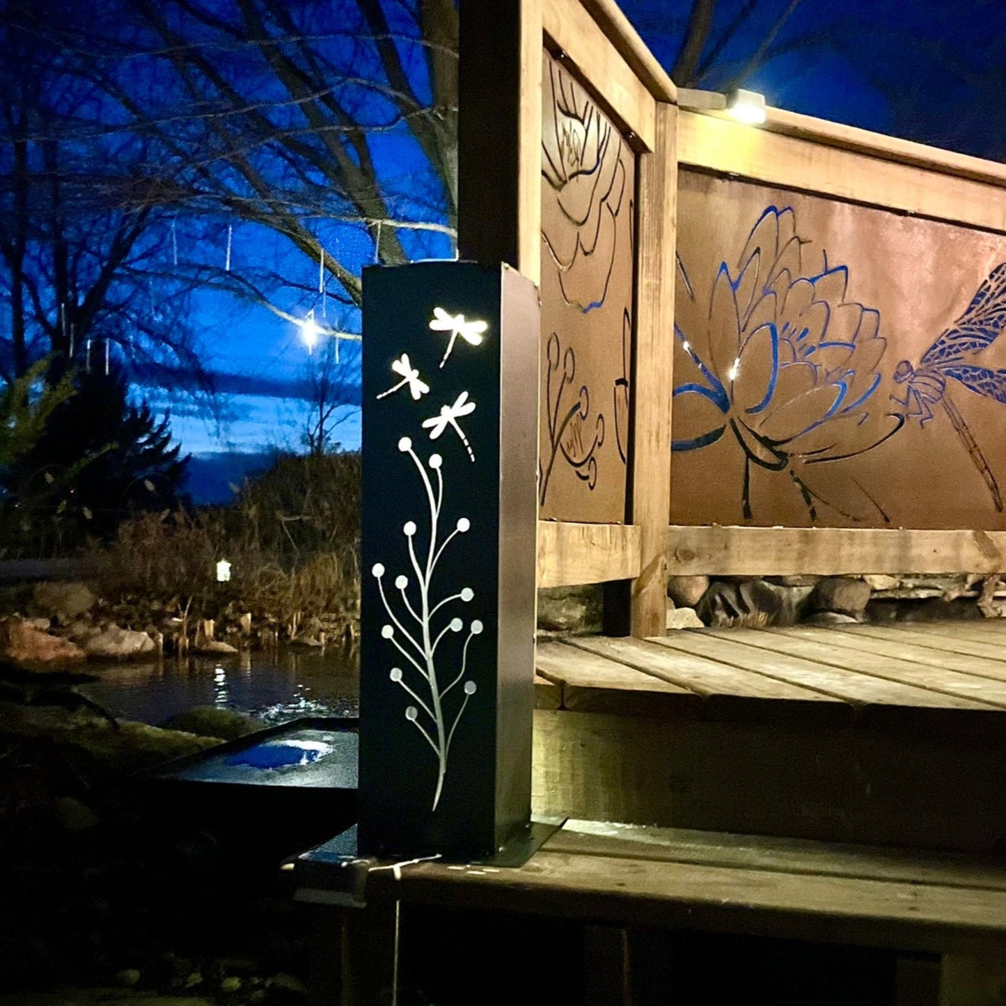 Dragonfly Branch Solar Tube Light - Steel - dragonfly solar lamp - dragonfly solar light - Northern Forge, LLC