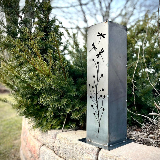Dragonfly Branch Solar Tube Light - Steel - dragonfly solar lamp - dragonfly solar light - Northern Forge, LLC
