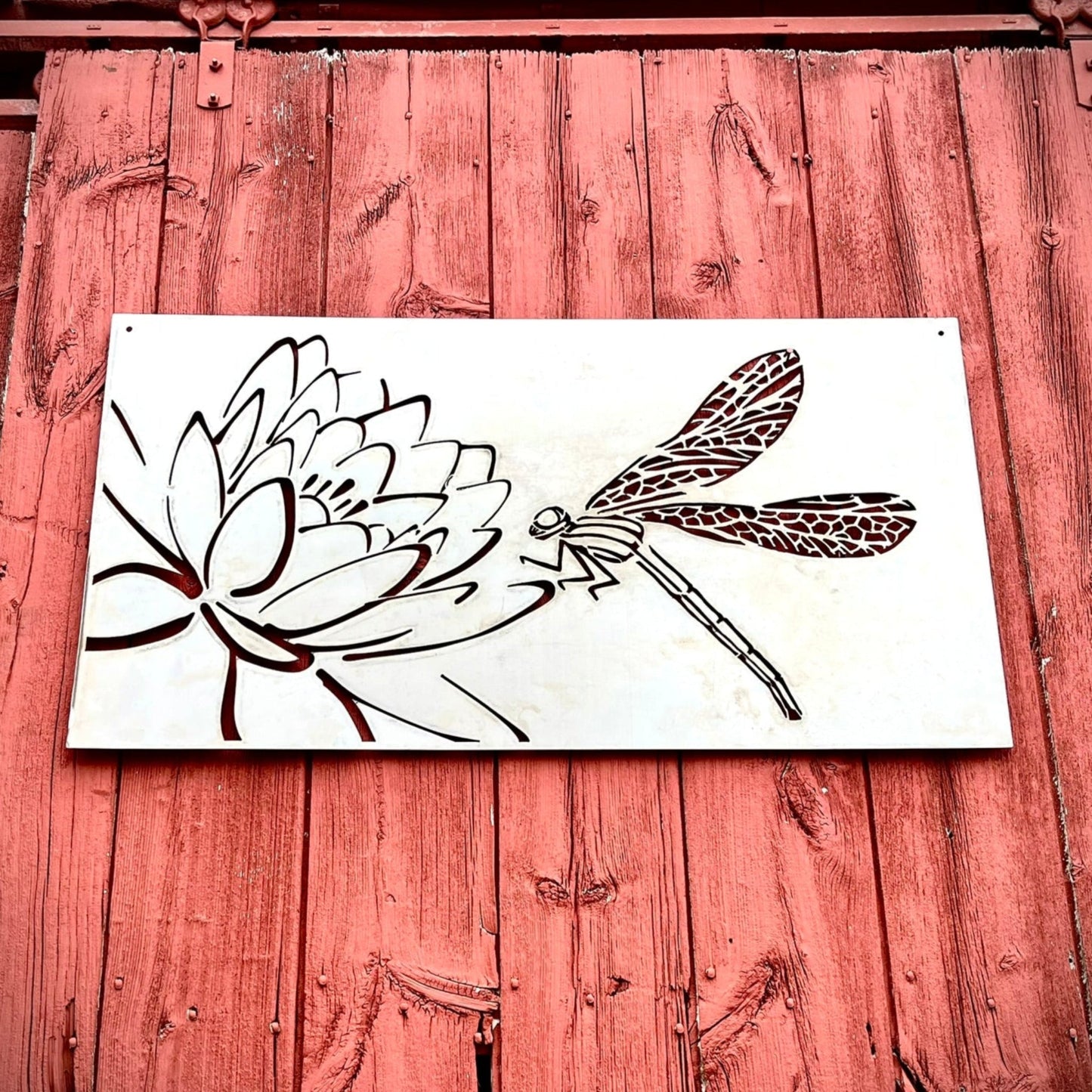 Dragonfly Lotus Steel Wall Art - Corten Available - corten dragonfly - dragonfly privacy panel - Northern Forge, LLC