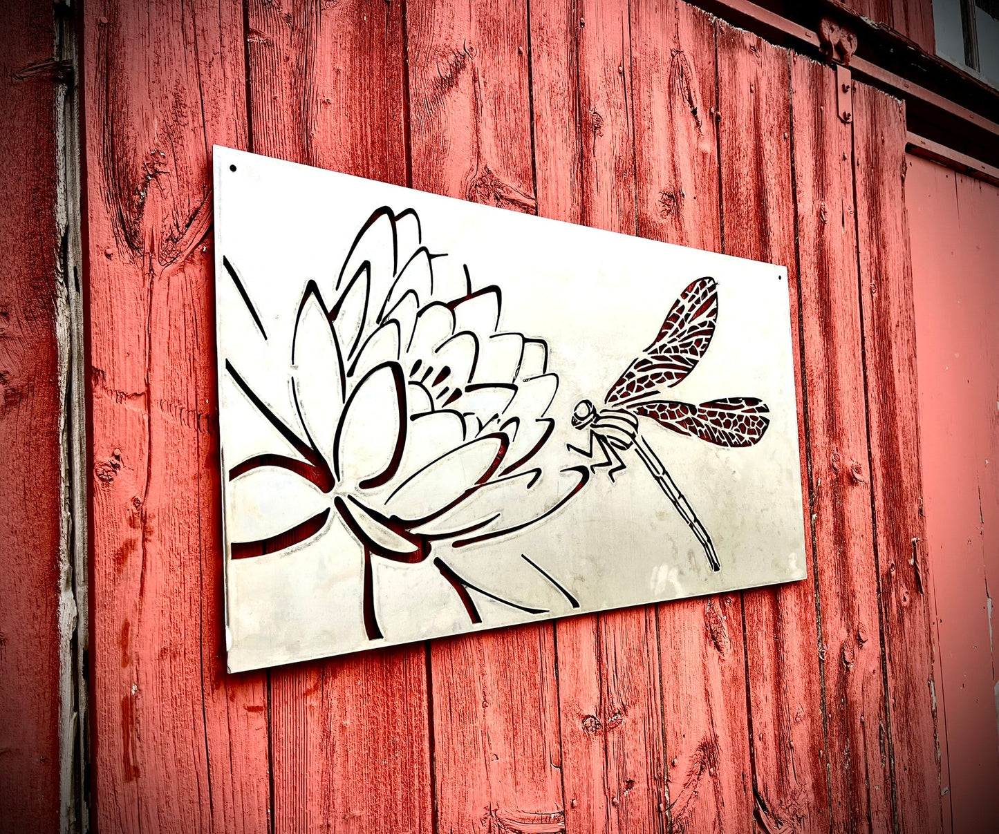 Dragonfly Lotus Steel Wall Art - Corten Available - corten dragonfly - dragonfly privacy panel - Northern Forge, LLC
