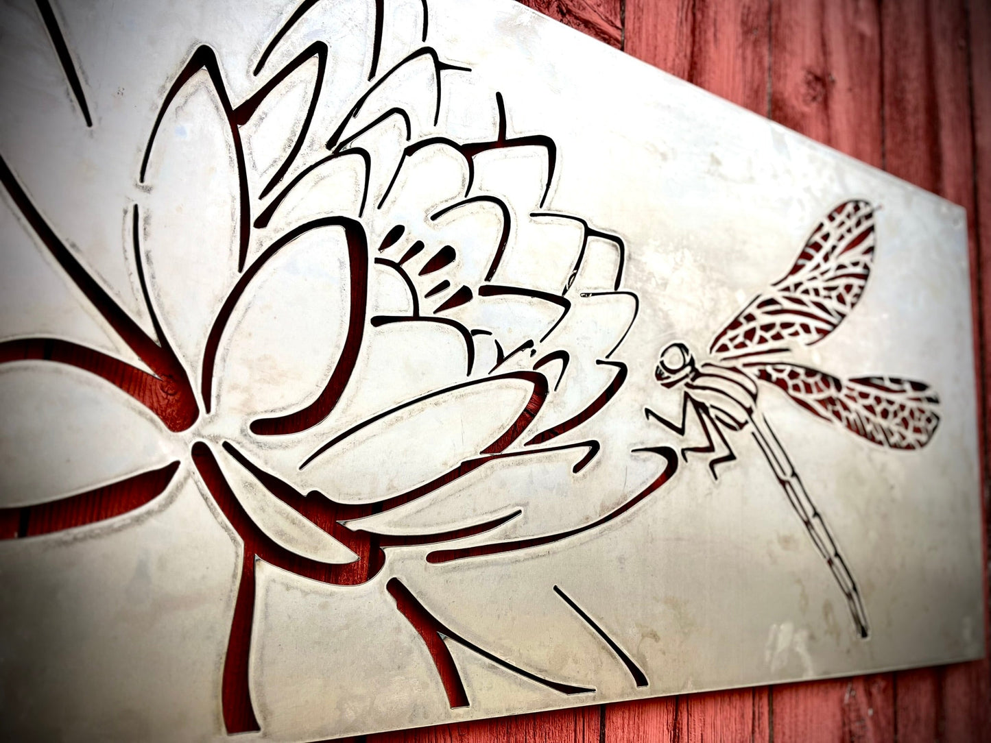Dragonfly Lotus Steel Wall Art - Corten Available - corten dragonfly - dragonfly privacy panel - Northern Forge, LLC