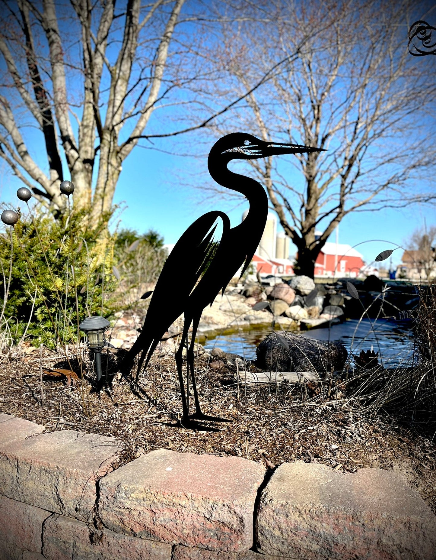 Elegant Blue Heron Yard Stake | Steel - farm art - garden - Northern Forge, LLC