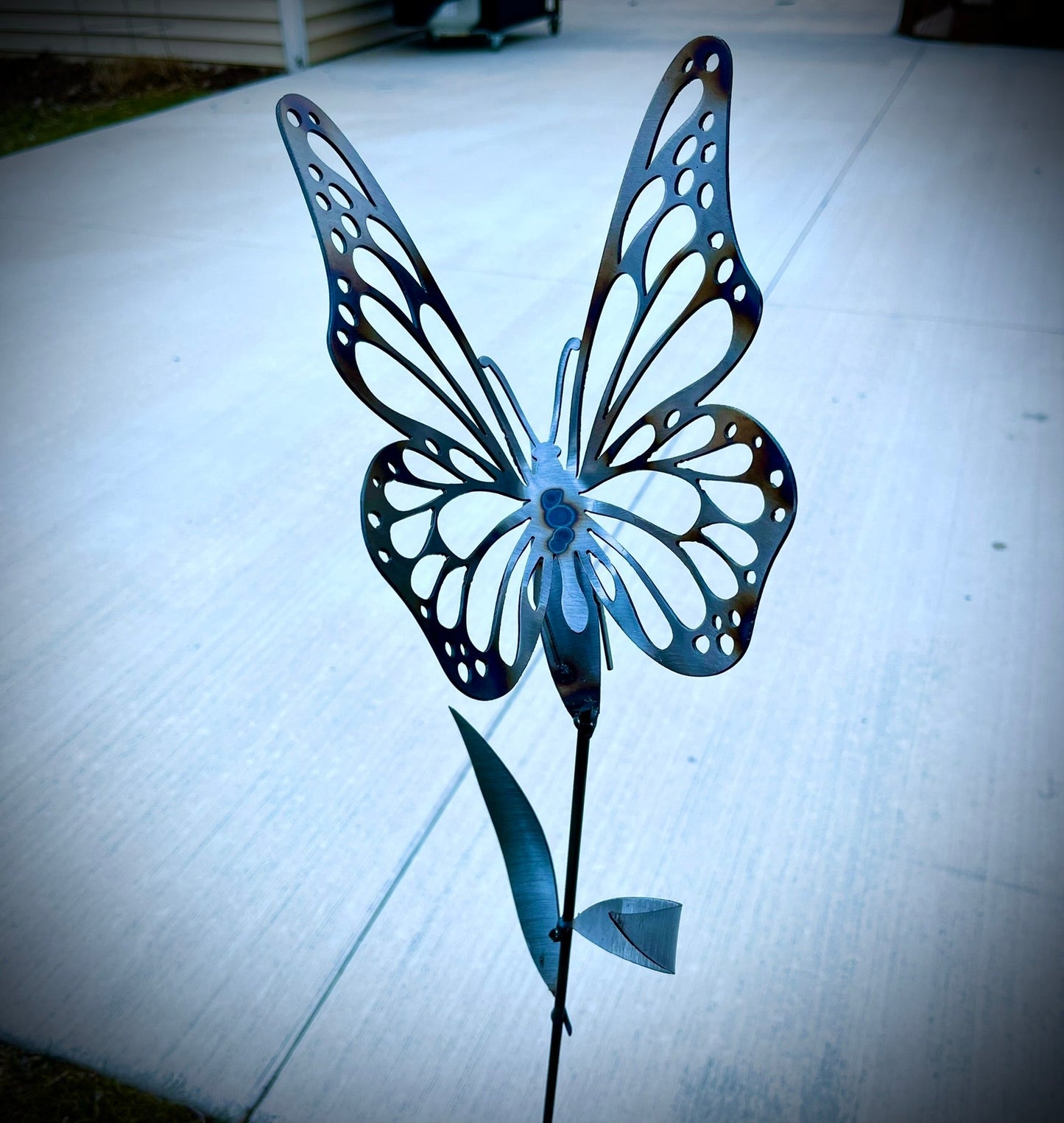 Flame Painted Steel Butterfly Yard Stake - butterfly garden art - butterfly yard art - Northern Forge, LLC