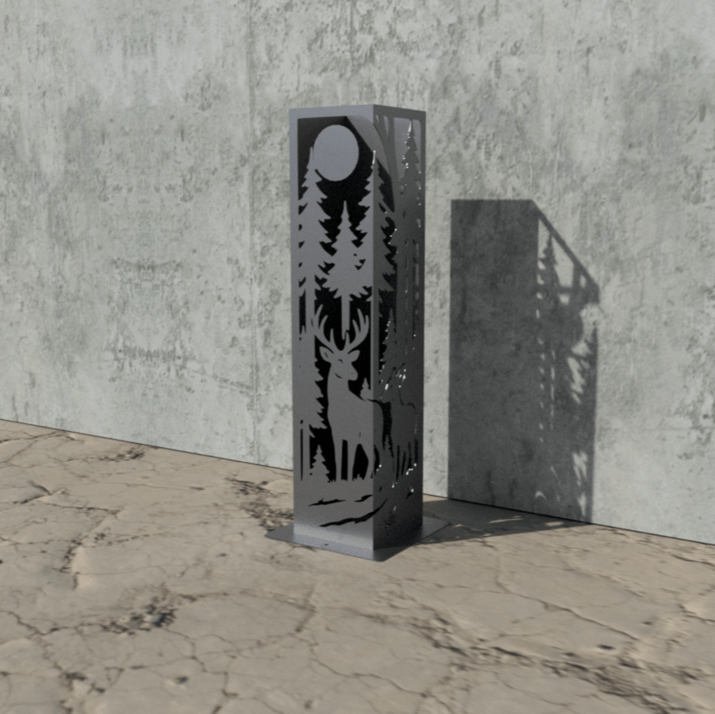 Forest Deer Corner Solar Pillar - Steel - corten pillar - deer solar light - Northern Forge, LLC