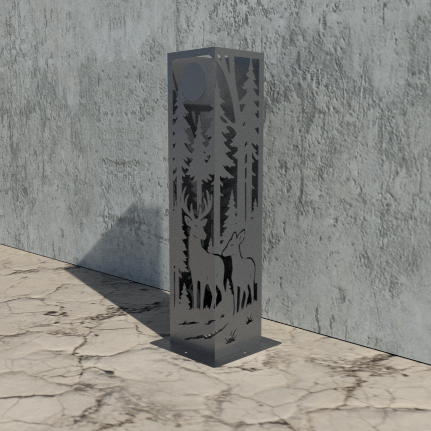 Forest Deer Corner Solar Pillar - Steel - corten pillar - deer solar light - Northern Forge, LLC