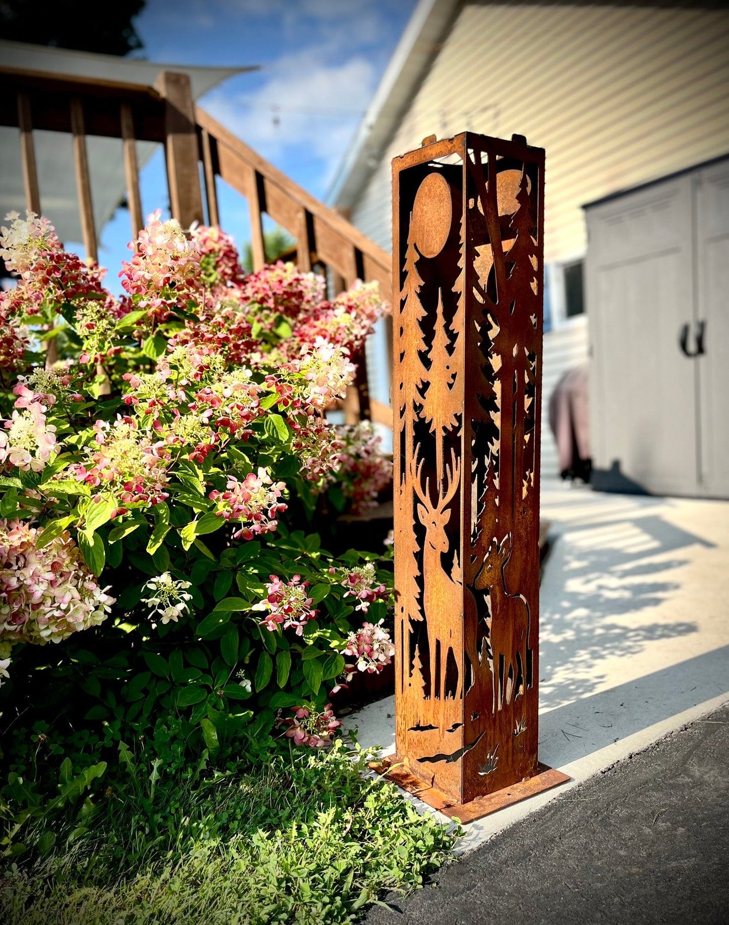 Forest Deer Corner Solar Pillar - Steel - deer pillar - deer solar lantern - Northern Forge, LLC