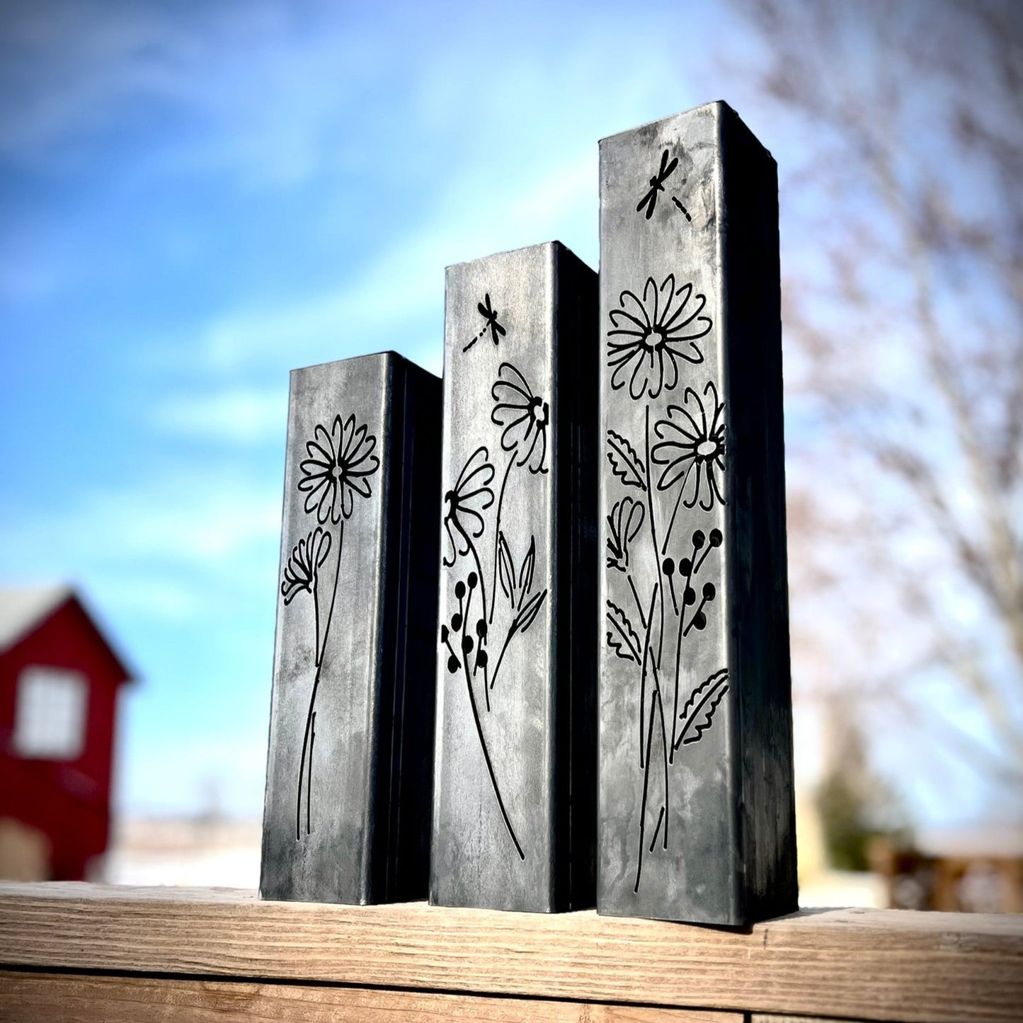 Glowing Daisies Luminary Pillar w/ Solar Cap | 12 - inch, 14 - inch, 16 - inch - daisy solar light - Luminary tube - Northern Forge, LLC