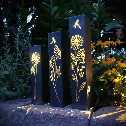 Glowing Daisies Luminary Pillar w/ Solar Cap | 12 - inch, 14 - inch, 16 - inch - daisy solar light - Luminary tube - Northern Forge, LLC