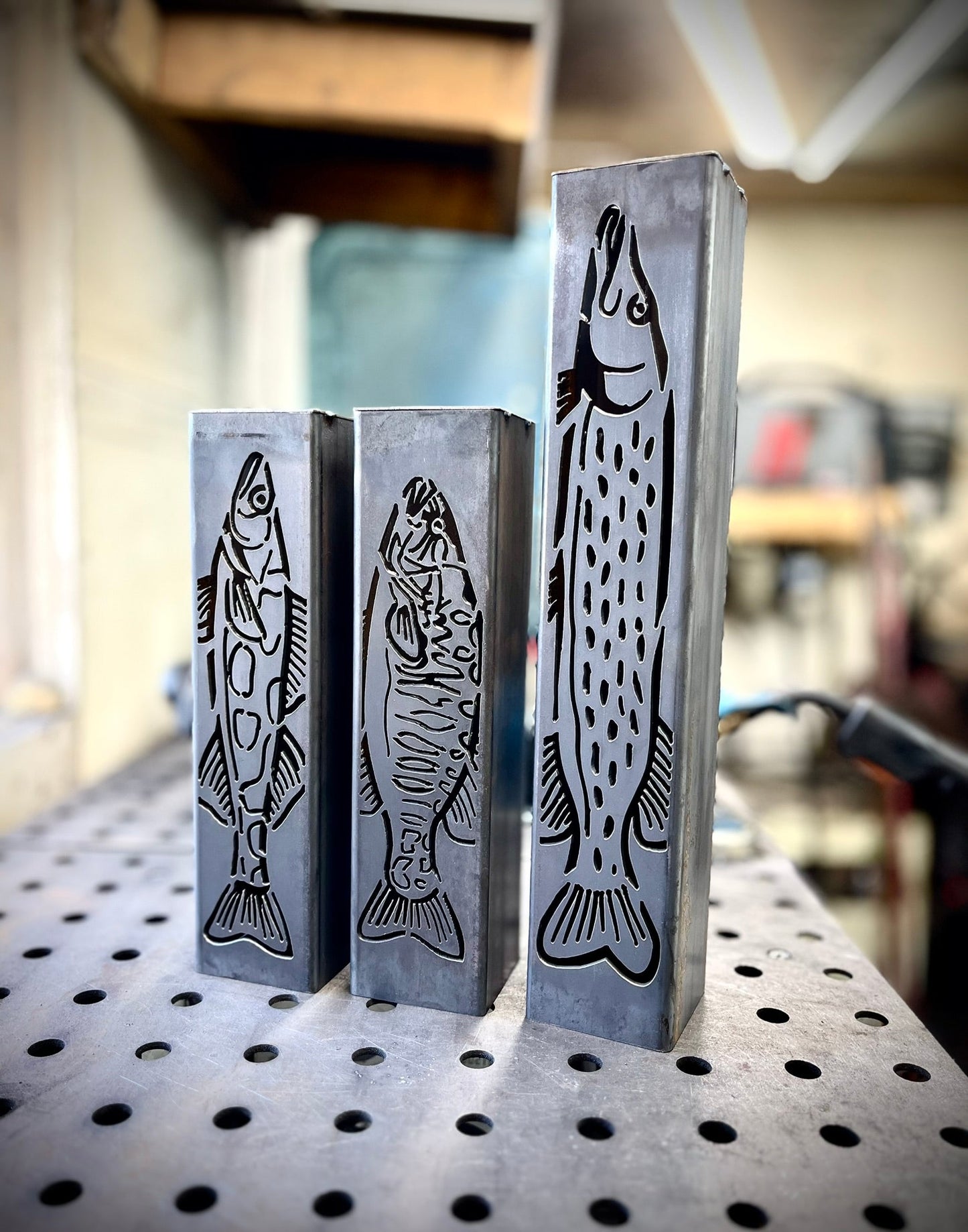 Gone Fishing Pillar Luminary w/ Solar Cap | Freshwater Pack - fish pillars - fish solar lights - Northern Forge, LLC