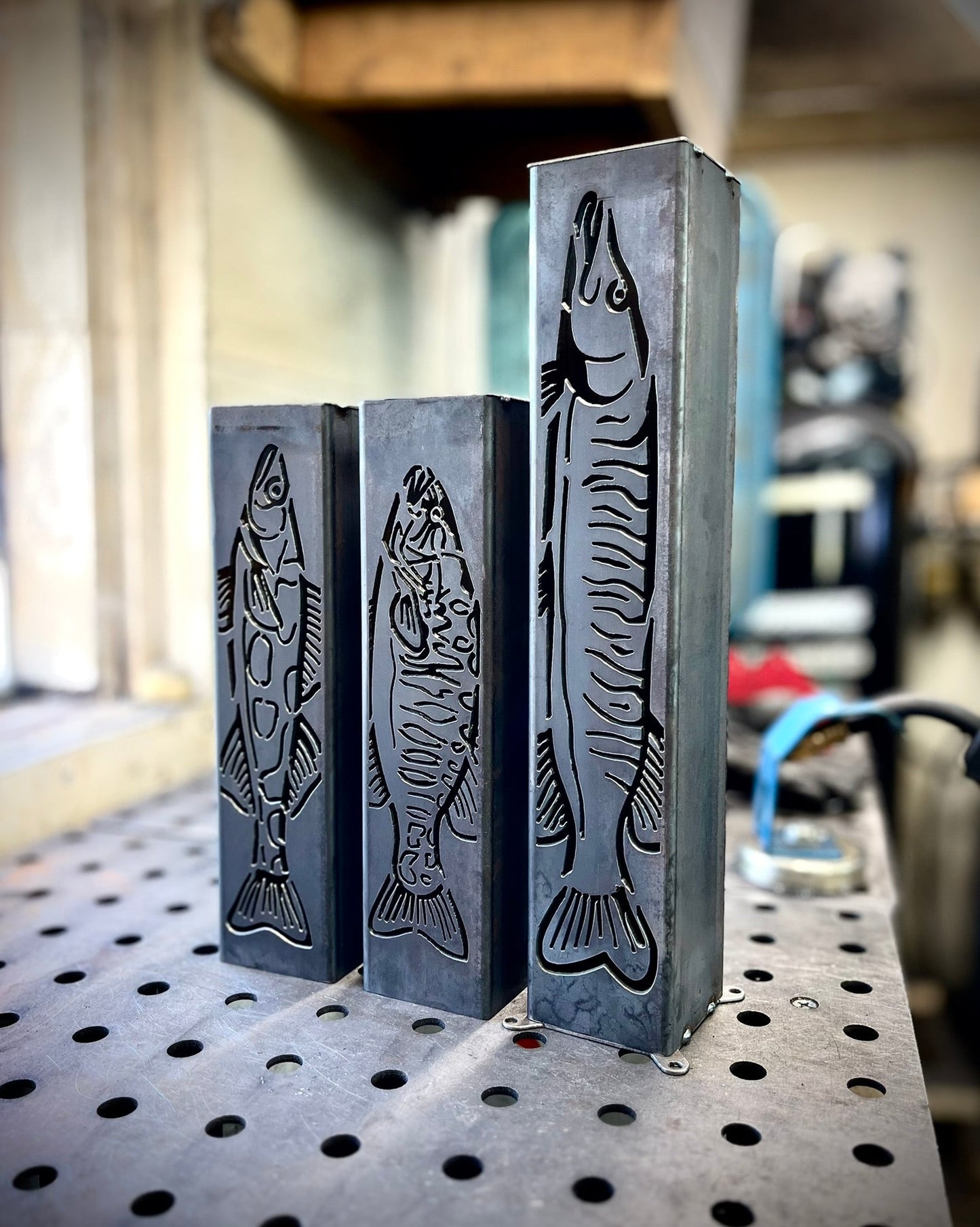 Gone Fishing Pillar Luminary w/ Solar Cap | Freshwater Pack - fish pillars - fish solar lights - Northern Forge, LLC