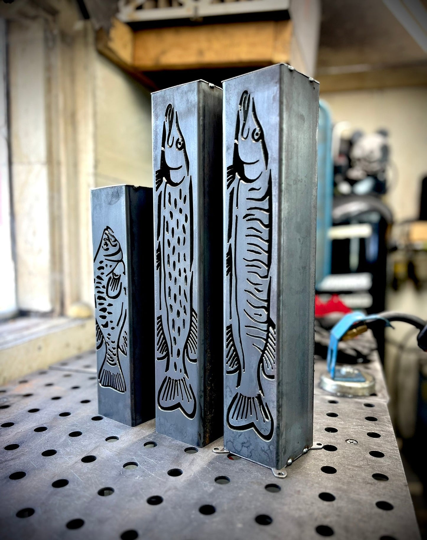 Gone Fishing Pillar Luminary w/ Solar Cap | Freshwater Pack - fish pillars - fish solar lights - Northern Forge, LLC