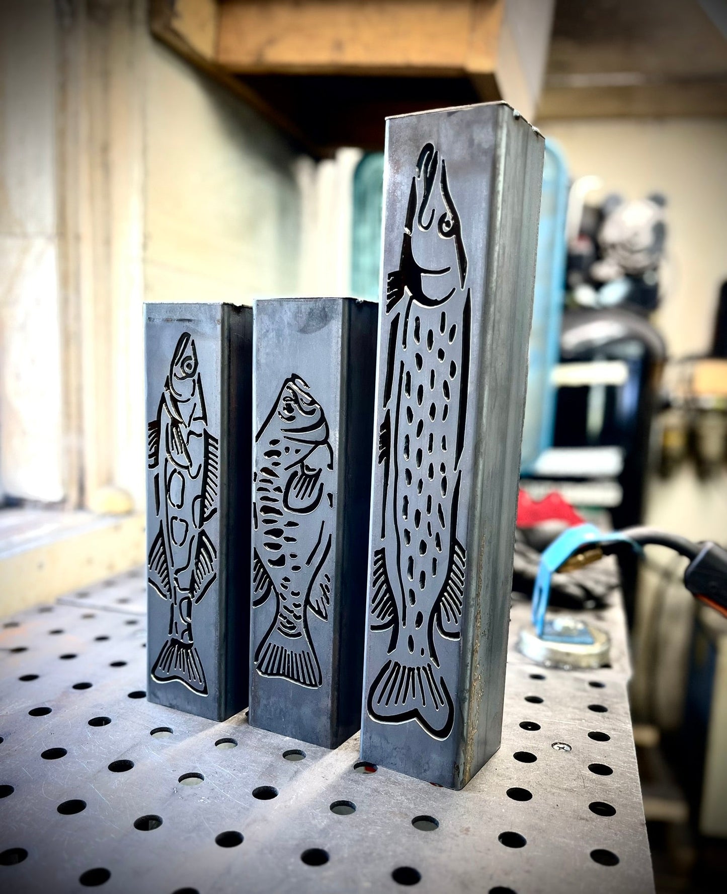 Gone Fishing Pillar Luminary w/ Solar Cap | Freshwater Pack - fish pillars - fish solar lights - Northern Forge, LLC