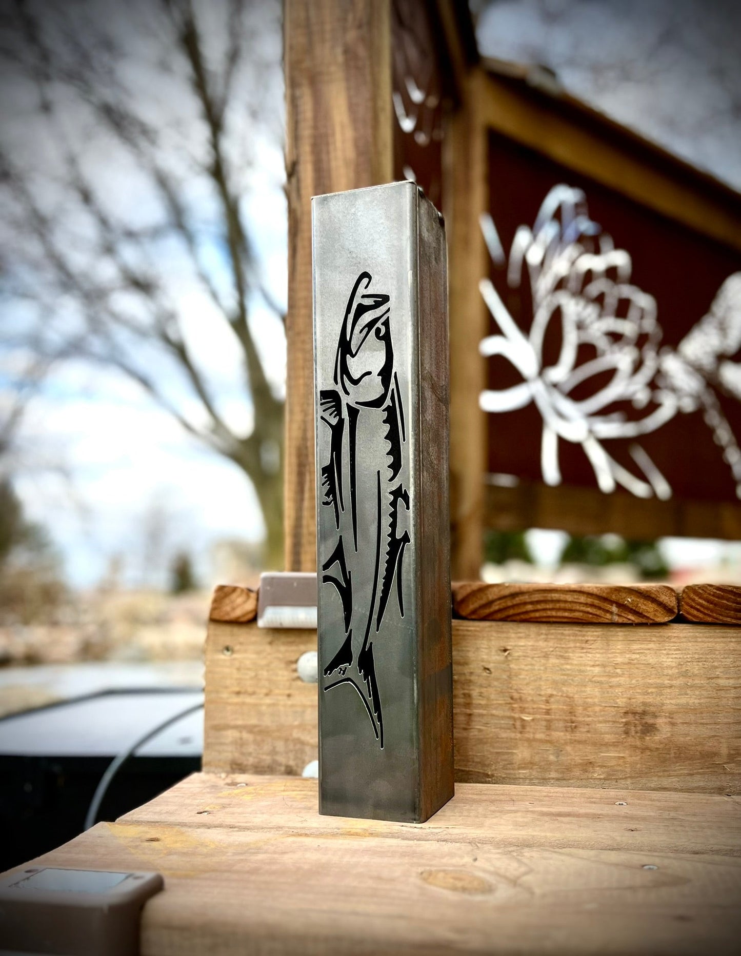 Gone Fishing Pillar Luminary w/ Solar Cap | Saltwater Pack - fish pillars - fish solar lights - Northern Forge, LLC